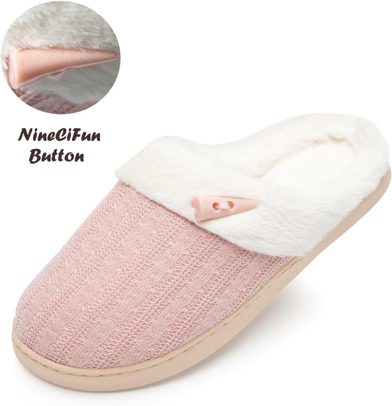NineCiFun Women's Slip on Fuzzy House Slippers Memory Foam Slippers Scuff Outdoor Indoor Warm Plush Bedroom Shoes with Faux Fur Lining - Image 6