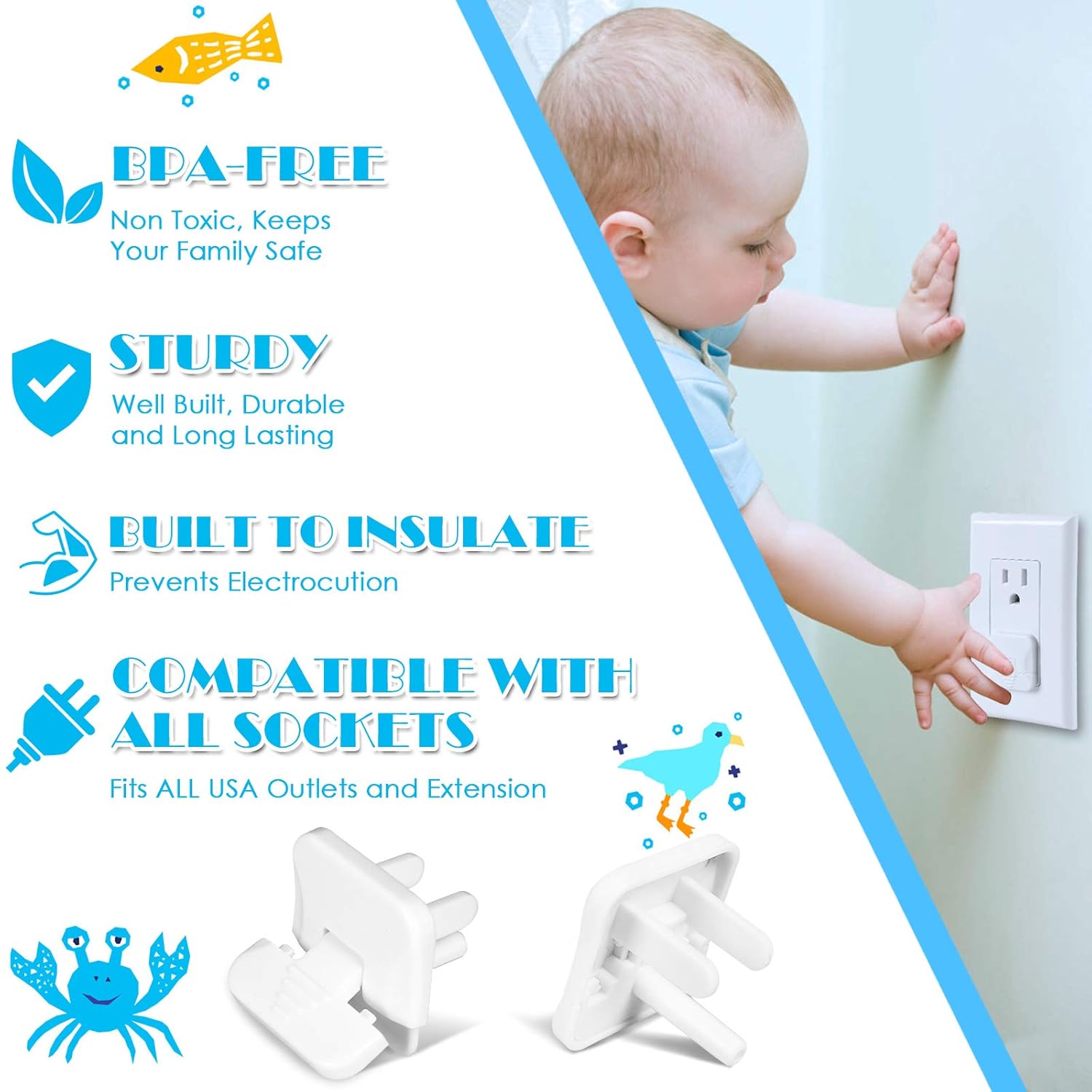Outlet Covers Babepai 38-Pack White Child Proof Electrical Protector Safety Improved Baby Safety Plug Covers - Image 5