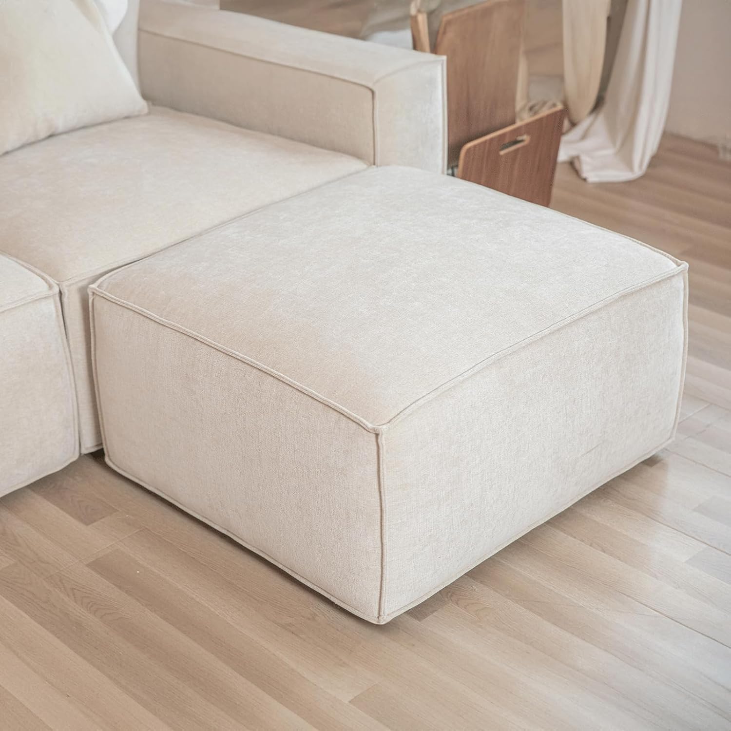 Acanva Luxury Modular Sectional Living Room Sofa Set, Modern Minimalist Style Couch with Ottoman and Chaise, L-Shape, Linen-Like Cream - Image 7