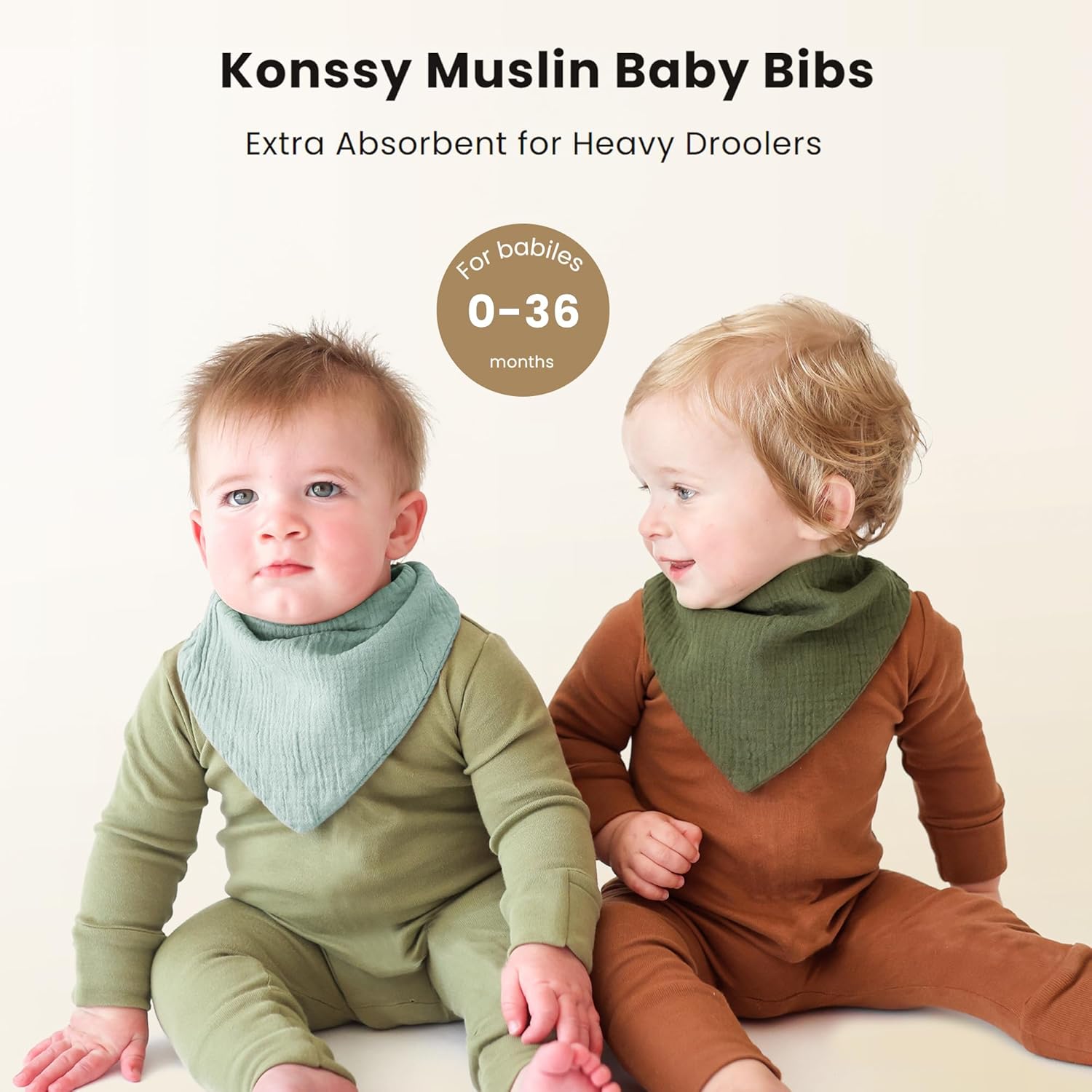 Konssy Muslin Baby Bibs 10 Pack Baby Bandana Drool Bibs 100% Cotton for Unisex Boys Girls,10 Solid Colors Set for Teething Drooling - Image 4