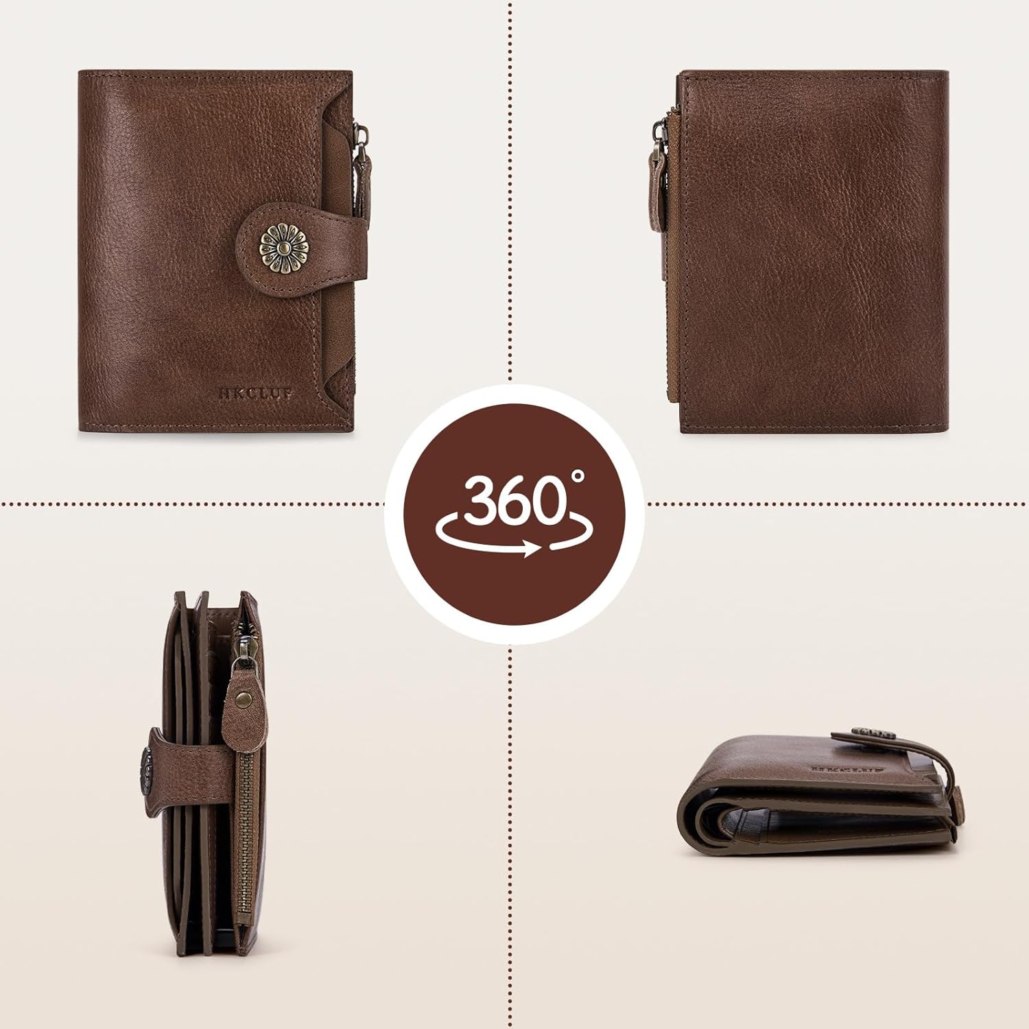 HKCLUF Wallet Women,Genuine Leather Bifold Womens Wallet Card Holder RFID Blocking Small Wallet for Women With Zipper Coin Pocket(khaki) - Image 10