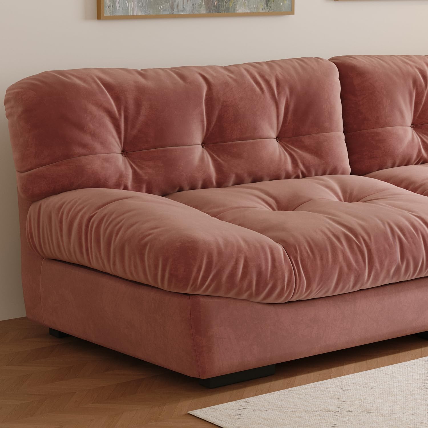 Cloud Modular Sectional Sofa,Scrub Velvet Minimalist Sofa Couch for Living Room, Curved Couch,Modern LoveSofa with 2 Pillows 3 Seater for Apartment Office Studio, Deep Seat Couches (Pink, 89inch) - Image 9