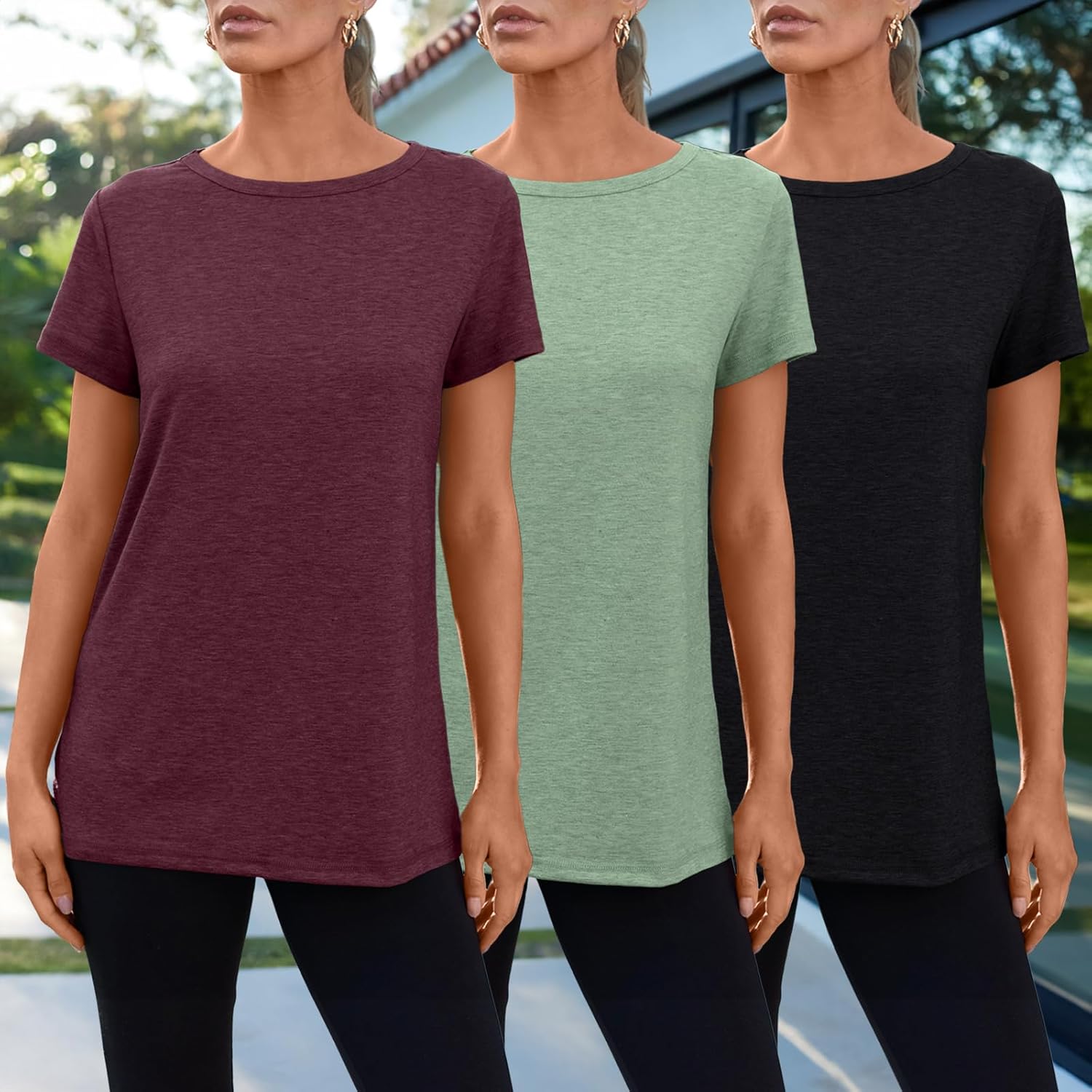 SUNBS Womens 3 Pack T-Shirts Short Sleeve Summer Tops Fashion Basic Tees Comfy Casual Vacation Outfits Workout Clothes 2025 - Image 3