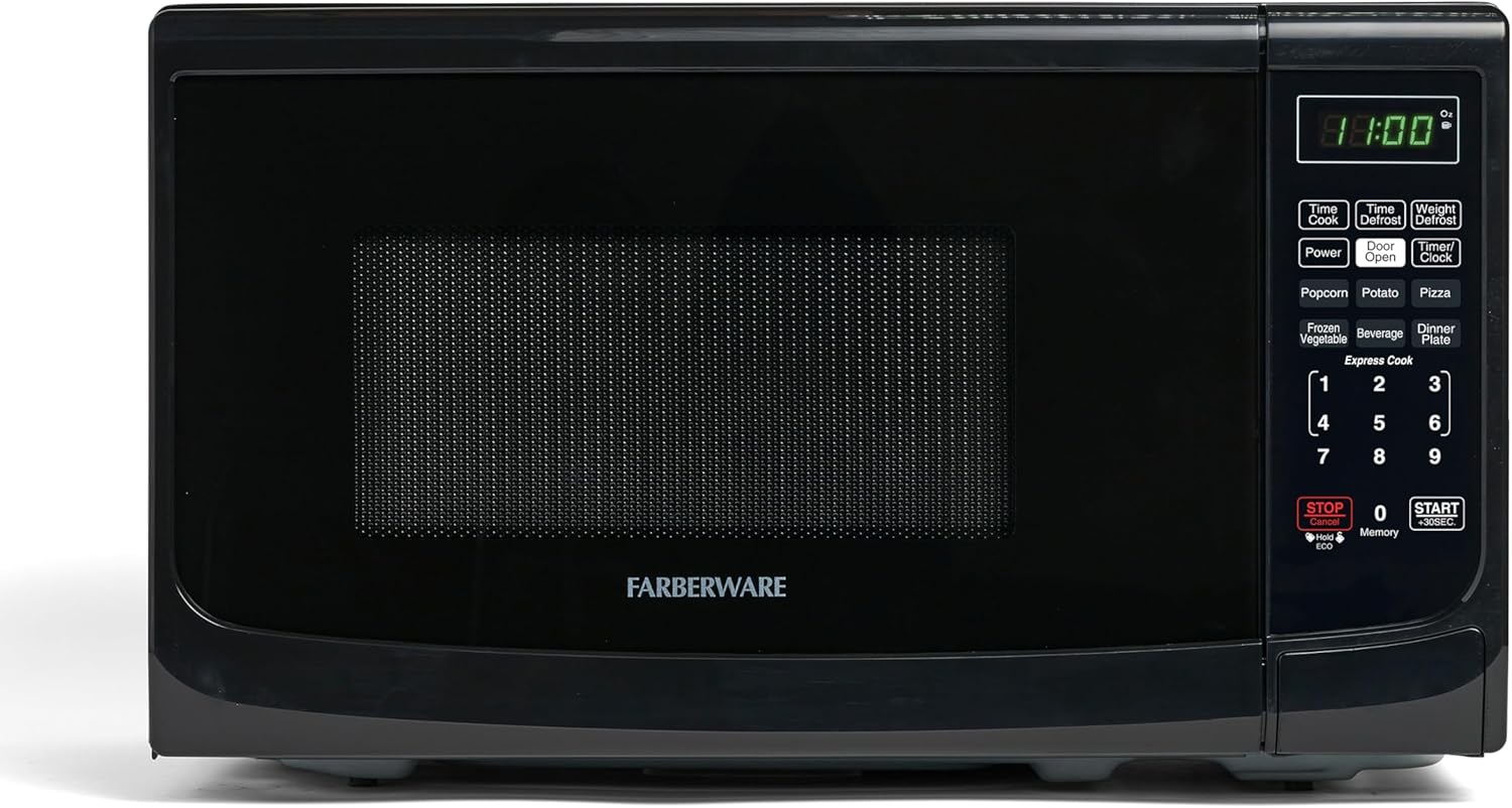 Farberware Countertop Microwave 700 Watts, 0.7 Cu. Ft. - Microwave Oven With LED Lighting and Child Lock - Perfect for Apartments and Dorms - Easy Clean Grey Interior, Retro Black - Image 2