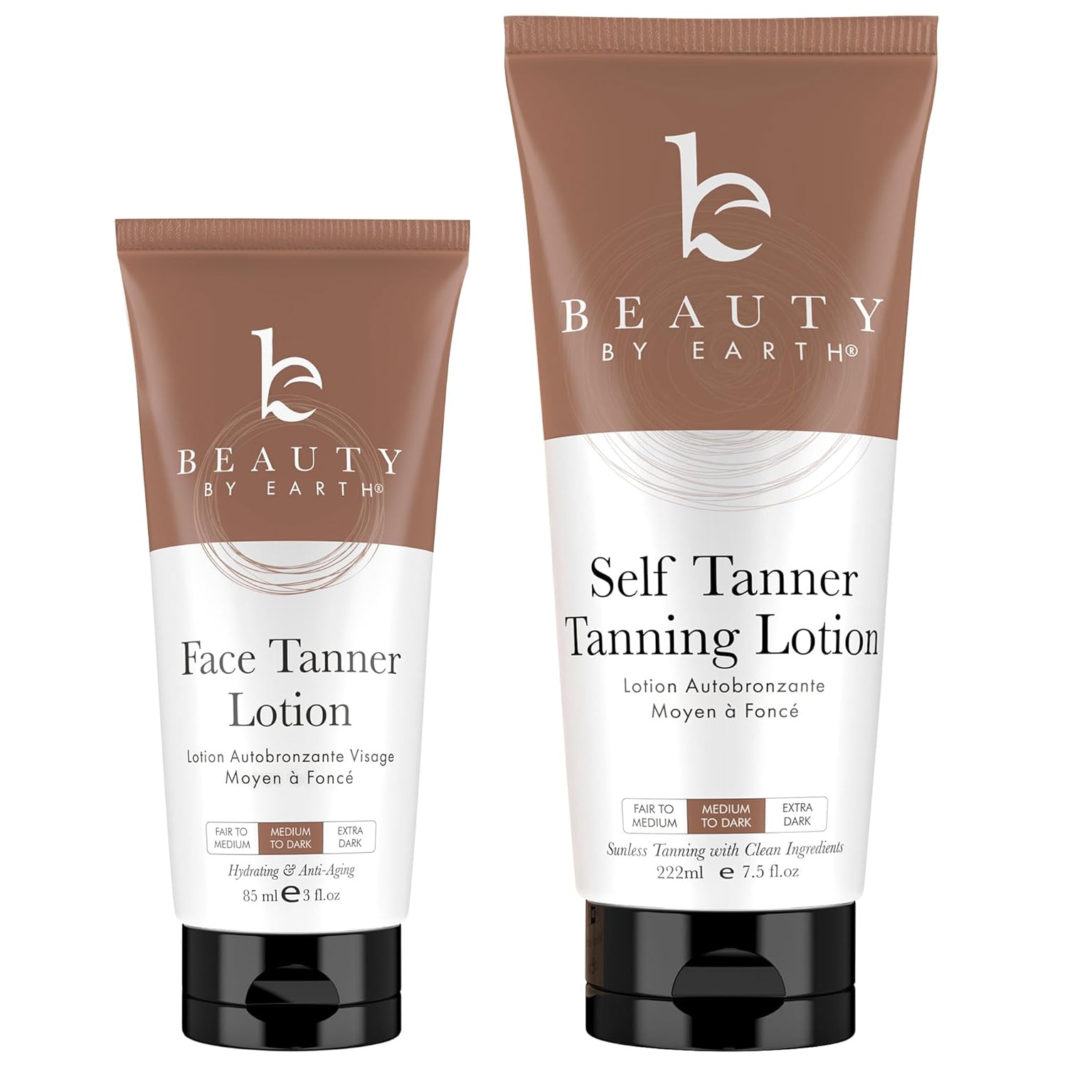 Self Tanner Face & Body - With Organic Aloe Vera & Shea Butter, Sunless Tanning Lotion, Bronzer Buildable Light, Medium or Dark Tan, Fake Tan Self Tanners Best Sellers, 7.5oz (body) 3oz (face) - Image 2