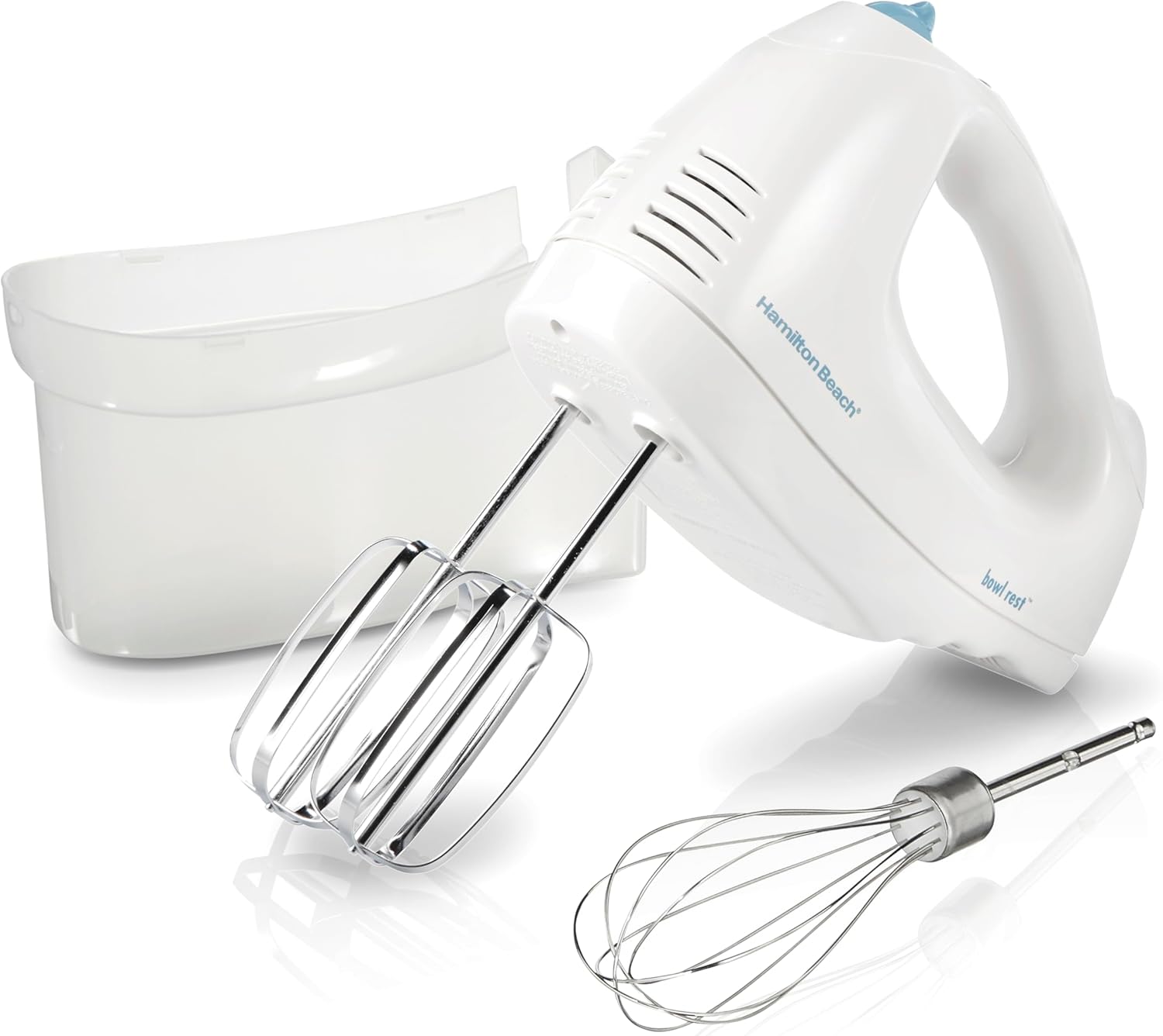 Hamilton Beach 6-Speed Electric Hand Mixer with Whisk, Traditional Beaters, Snap-On Storage Case, 250 Watts, White - Image 2