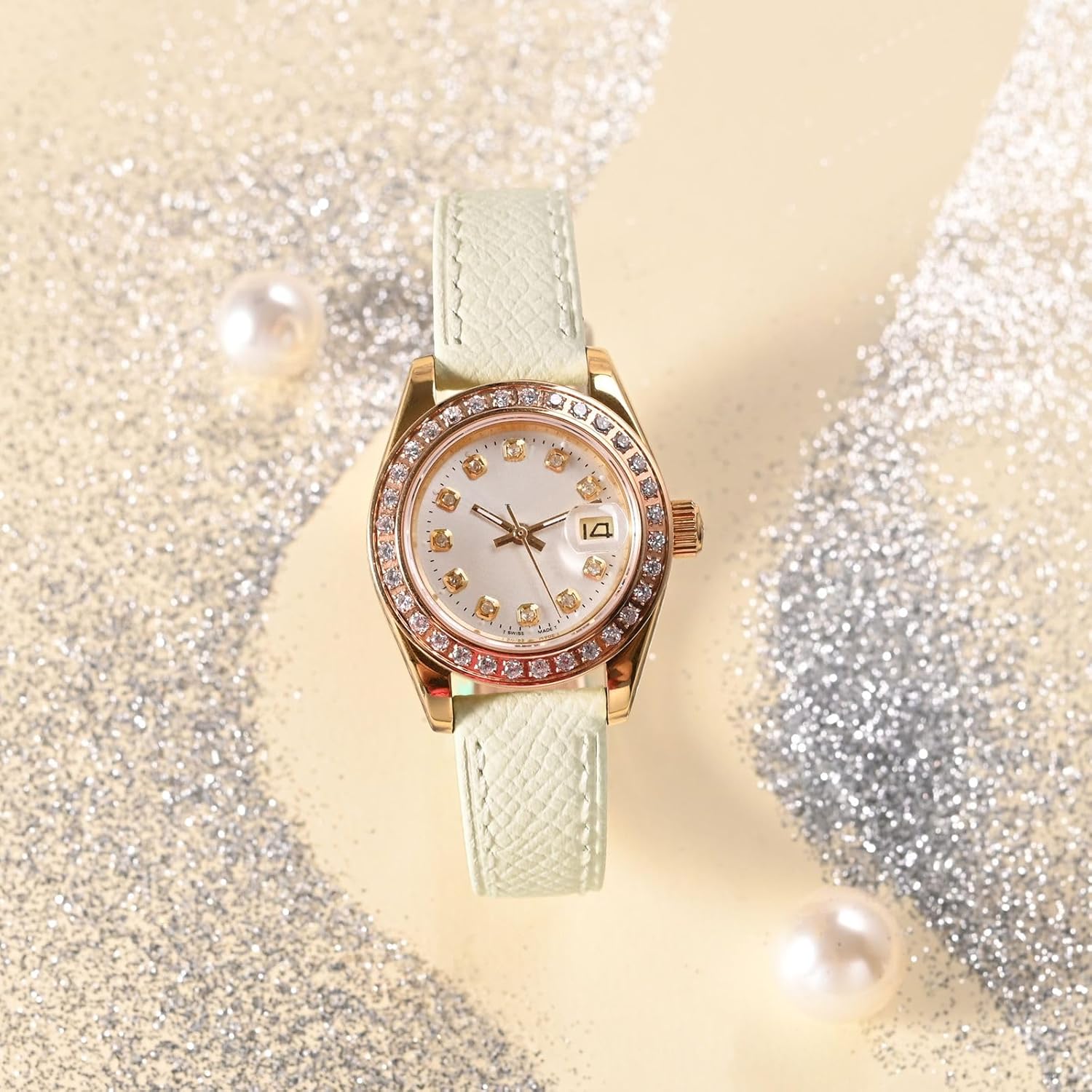 WOCCI 12mm Grace Watch Band for Ladies, Top Grain Leather, Quick Release Replacement Strap with Gold Buckle (Beige) - Image 3