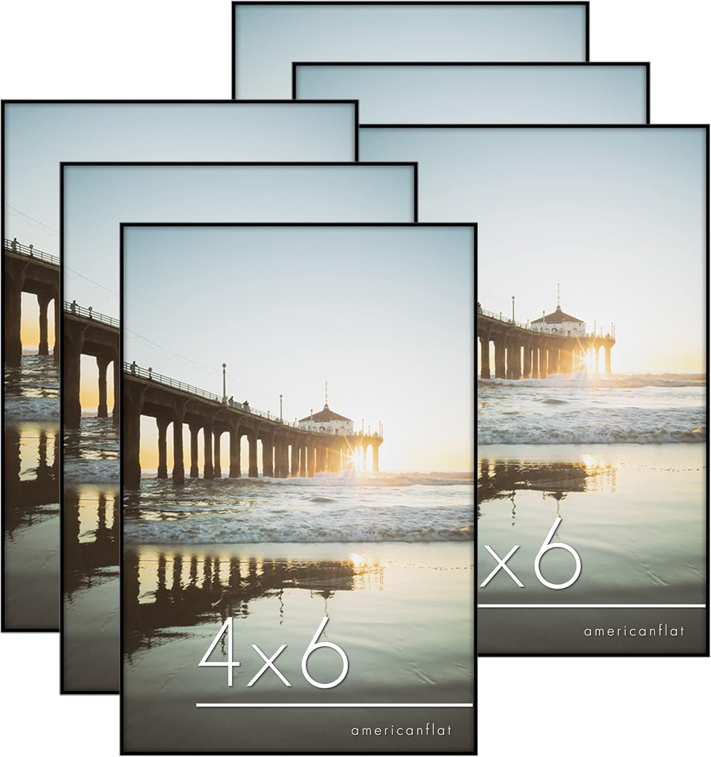 Americanflat Front Loading 4x6 Picture Frame with Shatter-Resistant Glass - Set of 6 - Metropolitan Collection - Photo Frame for Tabletop and Wall Display - Black - Image 2