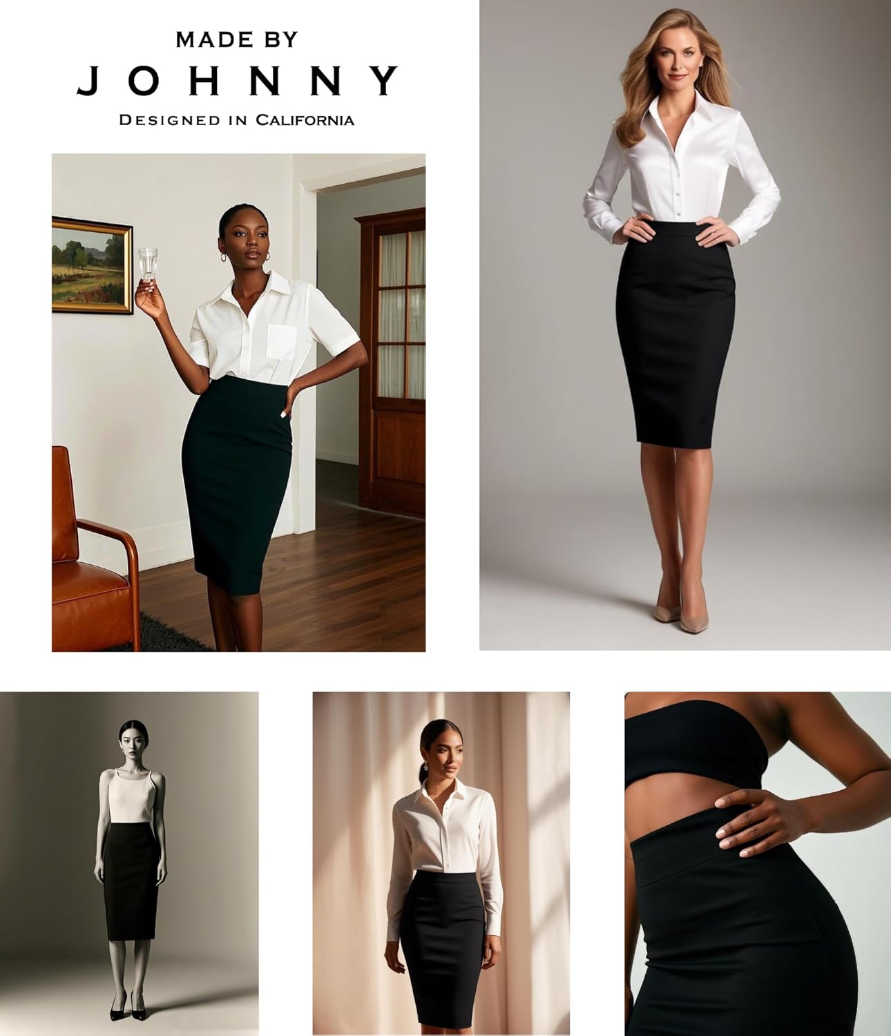 Made By Johnny Women's Premium Scuba Stretch High Waist Pencil Skirt Below Knee for Office Wear - Image 5