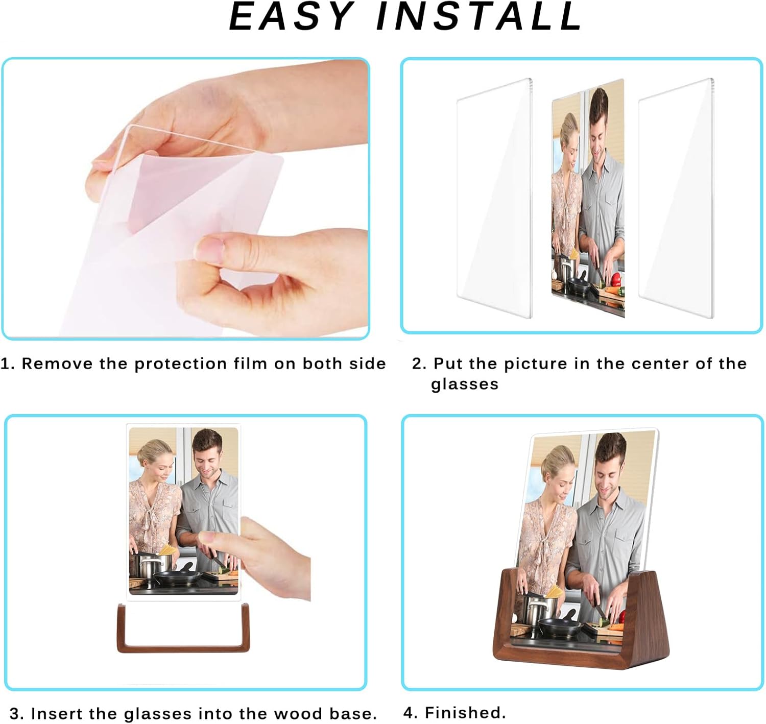 5X7 Walnut Wooden Picture Frame,Brown Photo Frame with Double Side Acrylic Glass Cover, 2pcs Horizontal Vertical Photos for Table Top Desktop Display, Valentine's Day Gift - Image 5