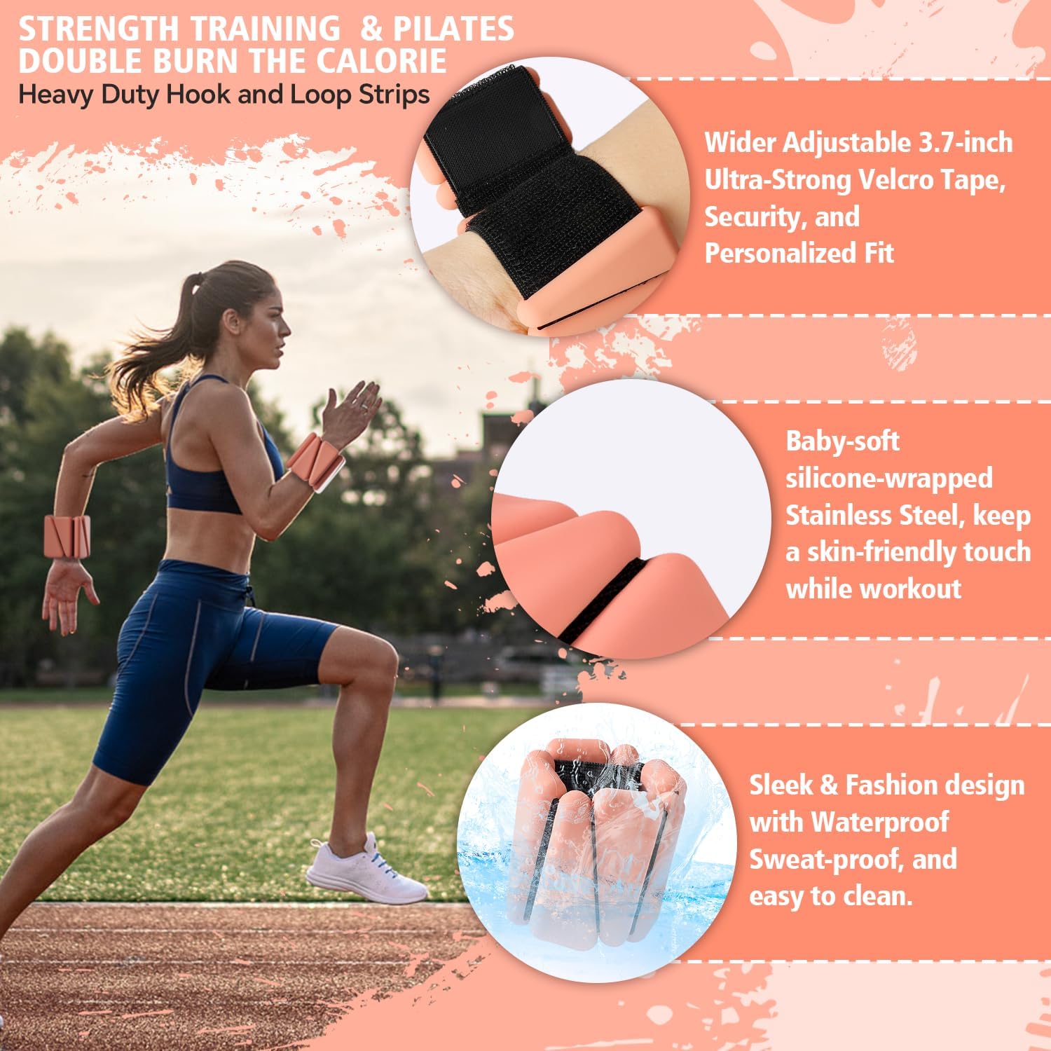 T98 Wrist & Ankle Weights for Women Men, Wearable Wrist Weights Set of 2(1Lbs Each), Adjustable Arm Leg Bracelet Weights for Strength Training, Aerobics, Barre, Suit for Home Outdoor Workout - Image 4