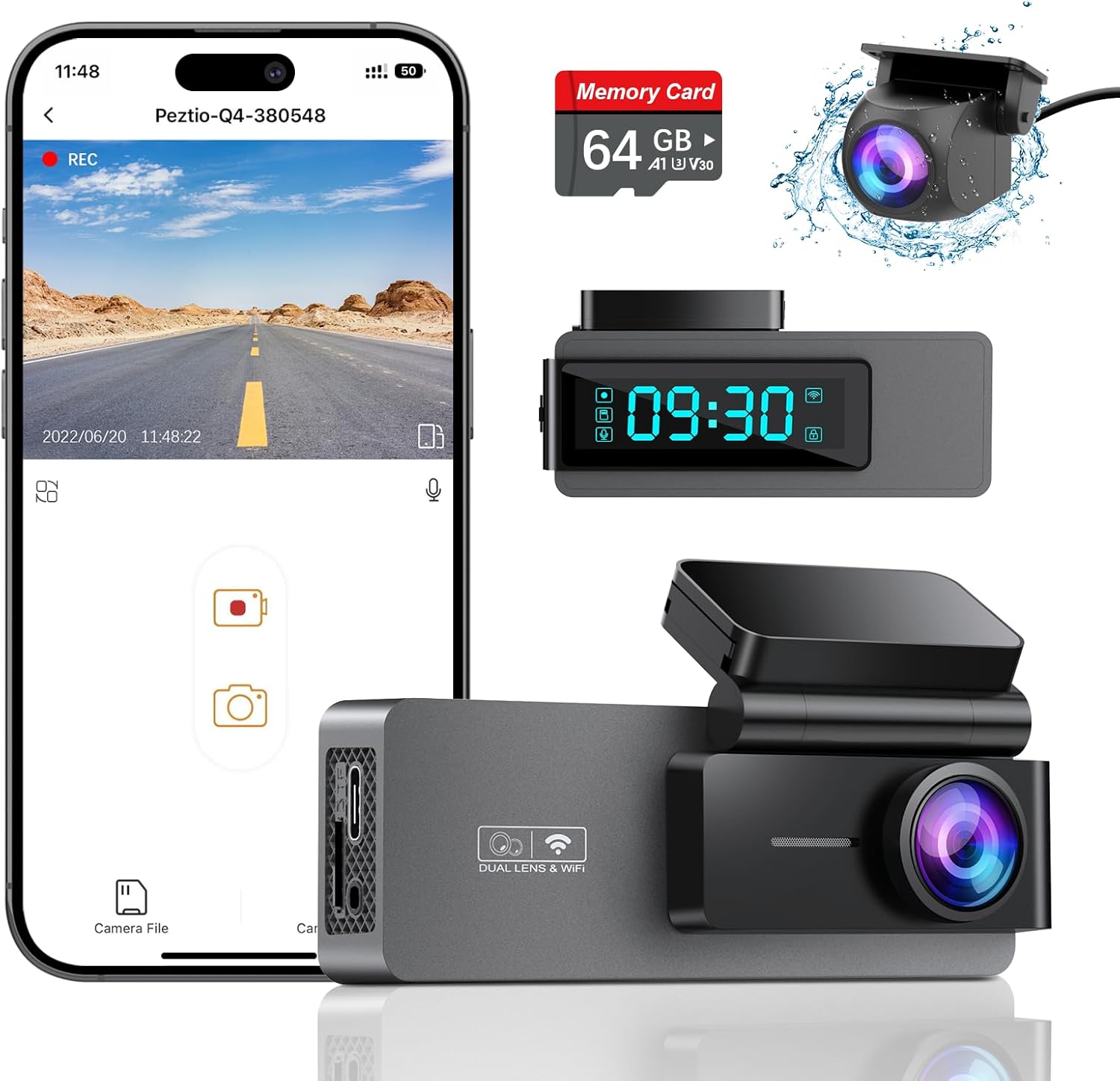 Dash Cam Front and Rear 4K+1080P, Free 64GB Card, Built-in WiFi, Dash Camera for Cars, Car Camera, Dual Dashcams for Cars with Night Vision, 24 Hours Parking Monitor, Loop Recording - Image 2
