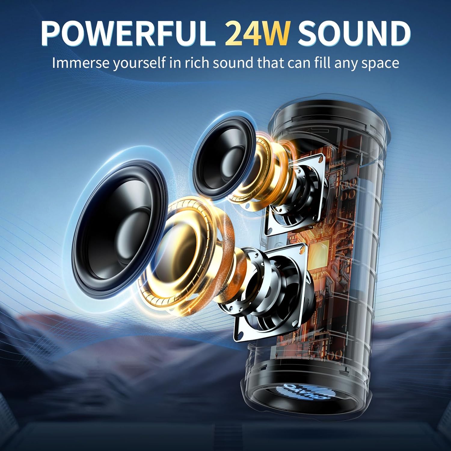 OHAYO Portable Bluetooth Speaker, Wireless Bass Speaker with 24W Loud Sound, IPX7 Waterproof, Bluetooth 5.3, RGB Lights, AUX&TF-Card, Stereo Pairing, Gift Ideas for Home/Outdoor/Party - Image 3