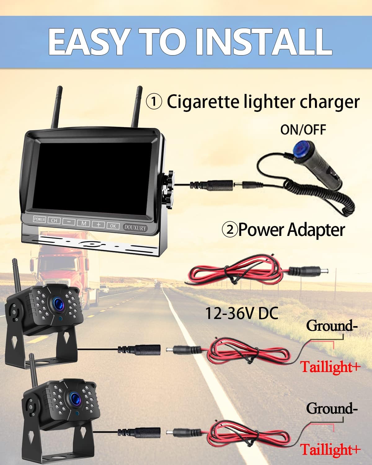 FHD 1080P 2 Digital RV Wireless Backup Camera System for RV Trailer Truck Bus Motorhomes 5th Wheels 4CH 7'' Monitor Highway Monitoring System IP69K Waterproof Super Night Vision Strong Signal - Image 10