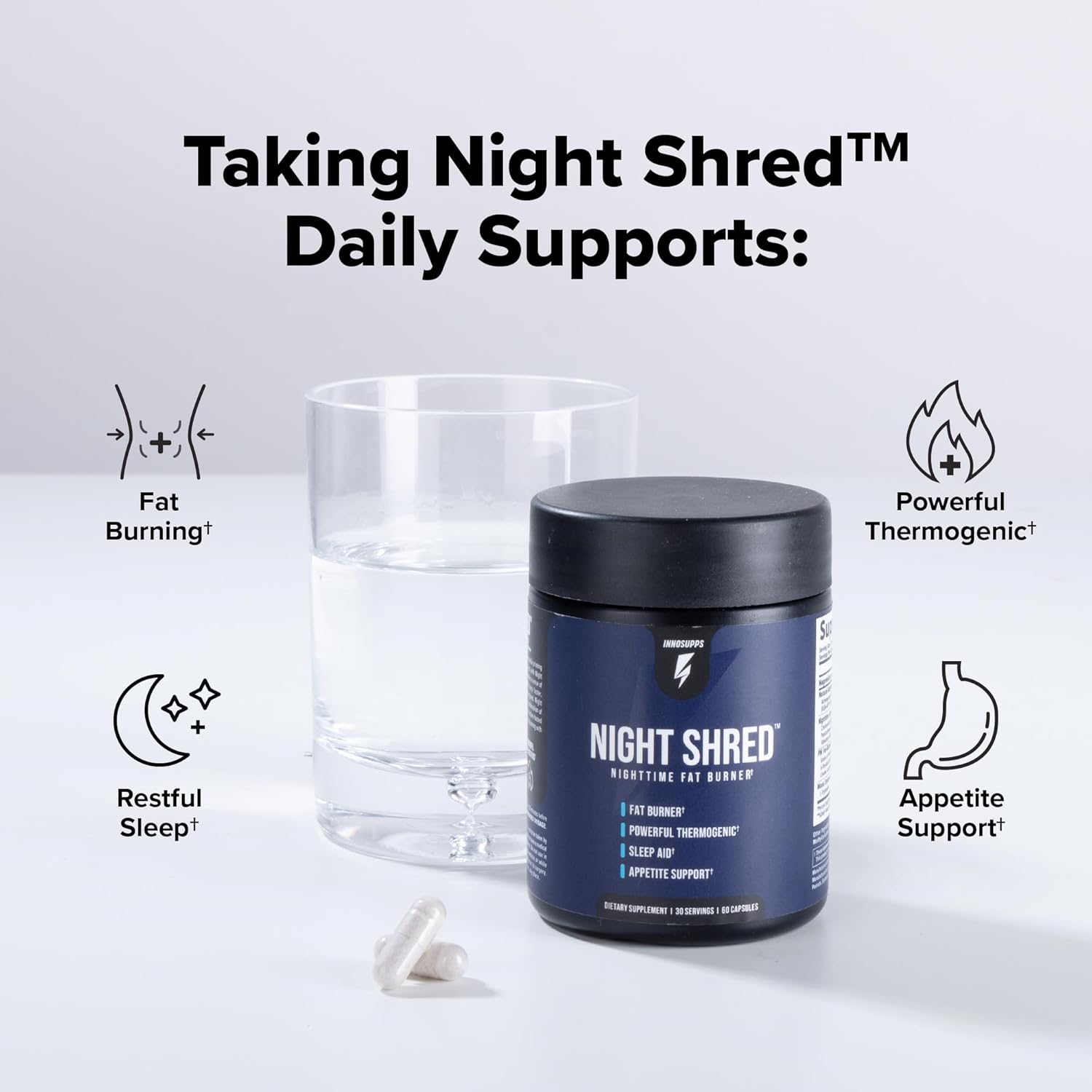 Night Shred Fat Burner and Natural Sleep Support | Ashwaganda, 5-HTP, CLA, Melatonin | Appetite Suppressant | Weight Loss Support Nighttime Fat Burning (60 Vegetarian Capsules) - Image 10