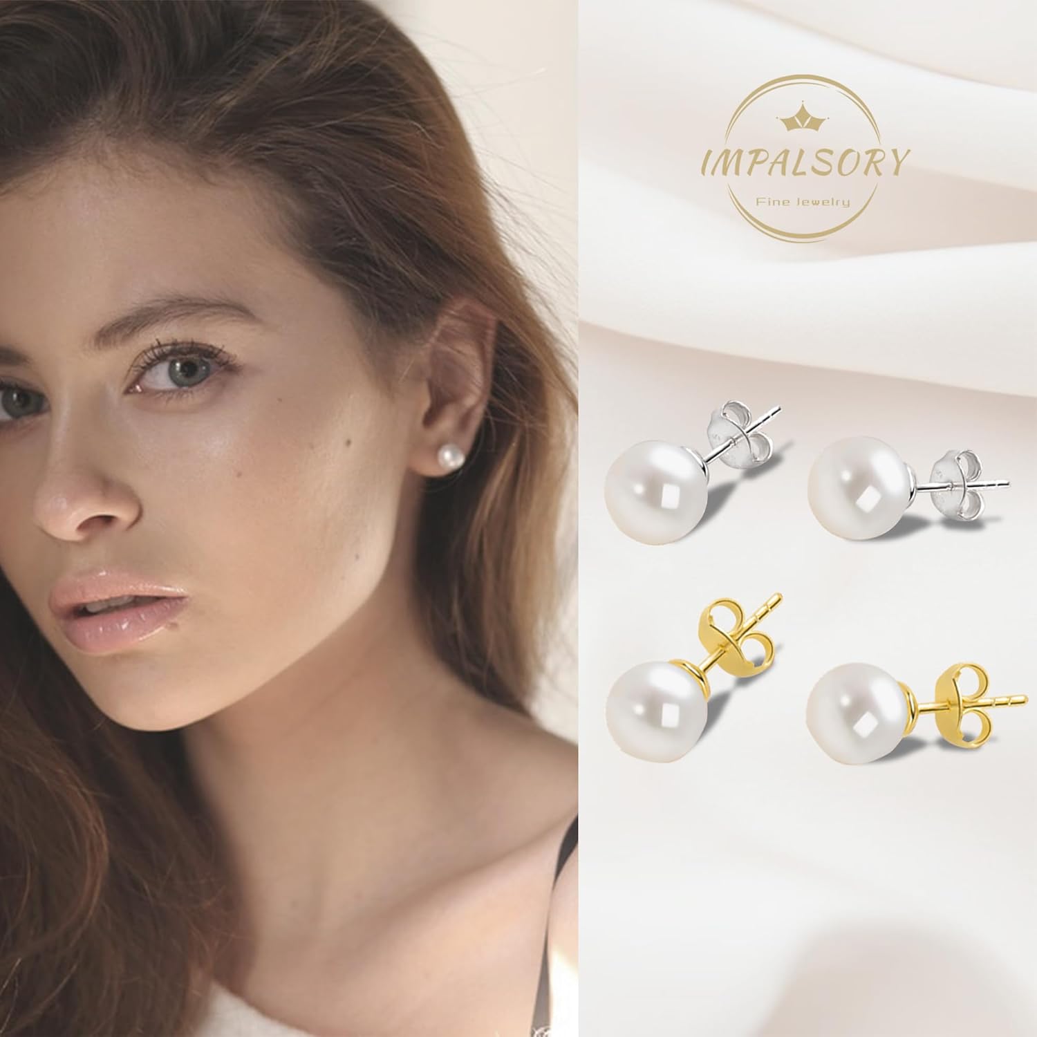 18K Gold Plated Round White Freshwater Cultured Pearl Earrings Studs for Women - Image 7