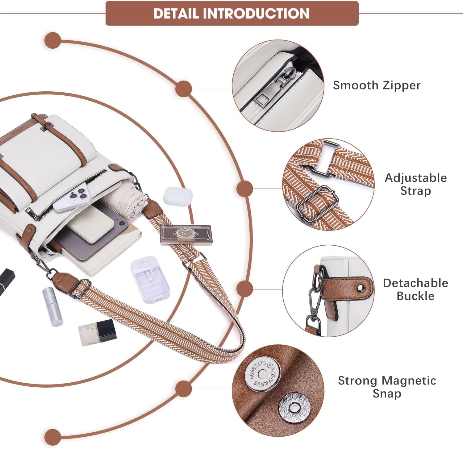 Crossbody Bags for Women,Multi Pocket Crossbody Purses Soft Leather Shoulder Handbags Travel Purse Adjustable Strap - Image 6