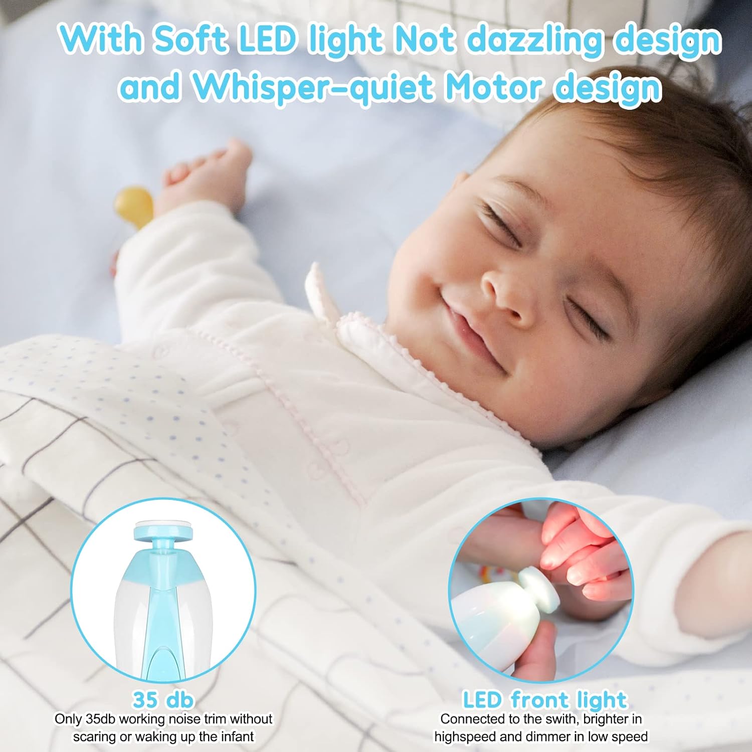 Baby Nail Trimmer Electric,Baby Nail Clippers, 6 in 1 Baby Nail File,Nail File Baby Grooming Kit Manicure Set for Toddler or Adults - Image 5