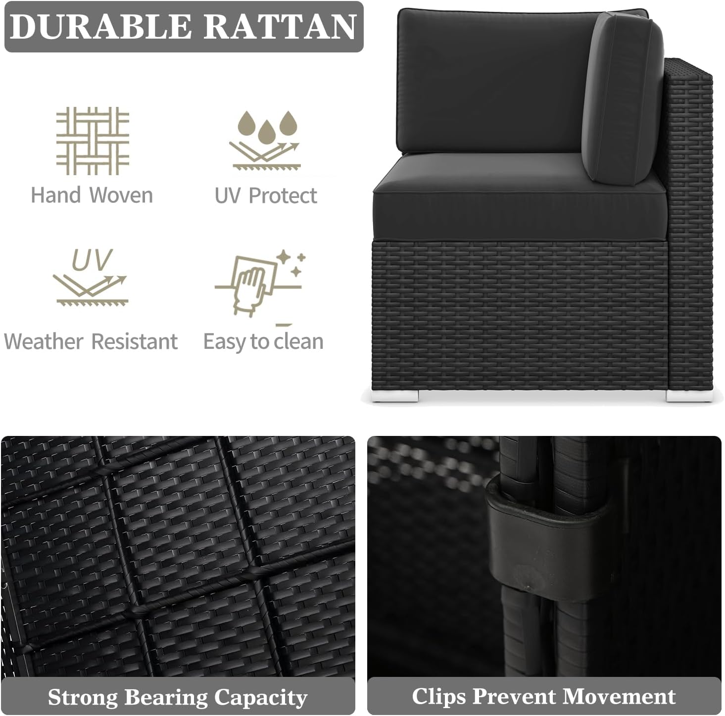 LayinSun 15 Piece Patio Furniture Set with Fire Pit Table, Outdoor Conversation Sets Wicker Rattan Sectional Sofa with Coffee Table - Image 4