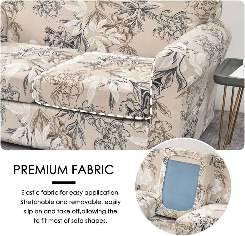FORCHEER 2 Piece Armchair slipcovers Flower Printed Sofa Couch Covers with 1 Separate Cushion Couch Covers Washable Sofa Slipcover with Elastic Bottom for Living Room (Armchair, Styles 4) - Image 3