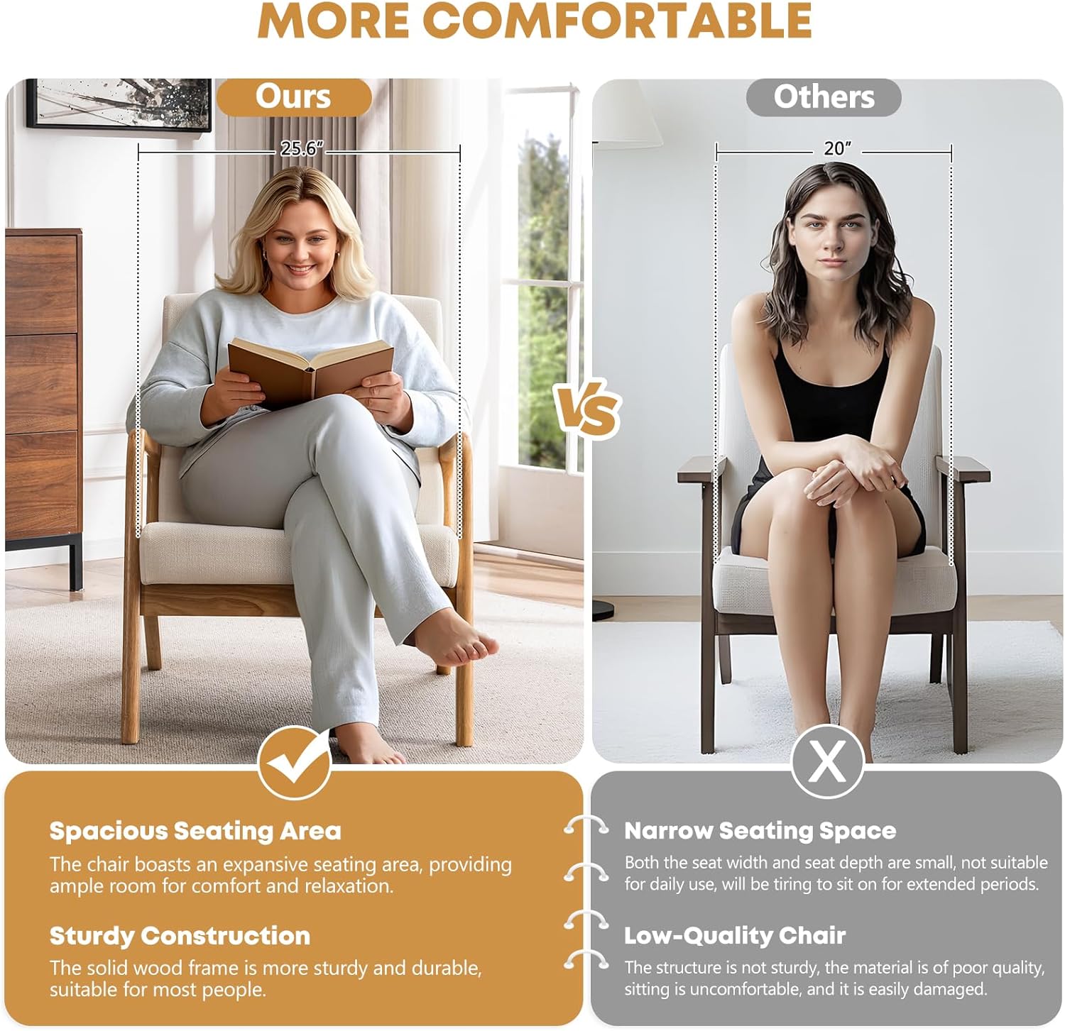 ELUCHANG Mid-Century Modern Chair,Accent Chair with Lumbar Pillow,Upholstered Armchair,Linen Fabric Comfy Reading Chair, Lounge Side Chair for Living Room Bedroom Apartment,Easy Assembly - Image 5