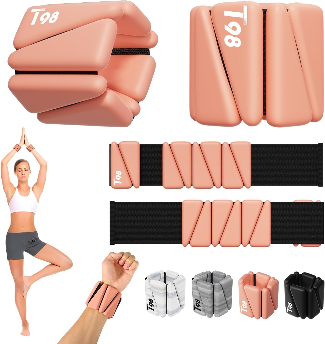 T98 Wrist & Ankle Weights for Women Men, Wearable Wrist Weights Set of 2(1Lbs Each), Adjustable Arm Leg Bracelet Weights for Strength Training, Aerobics, Barre, Suit for Home Outdoor Workout - Image 2