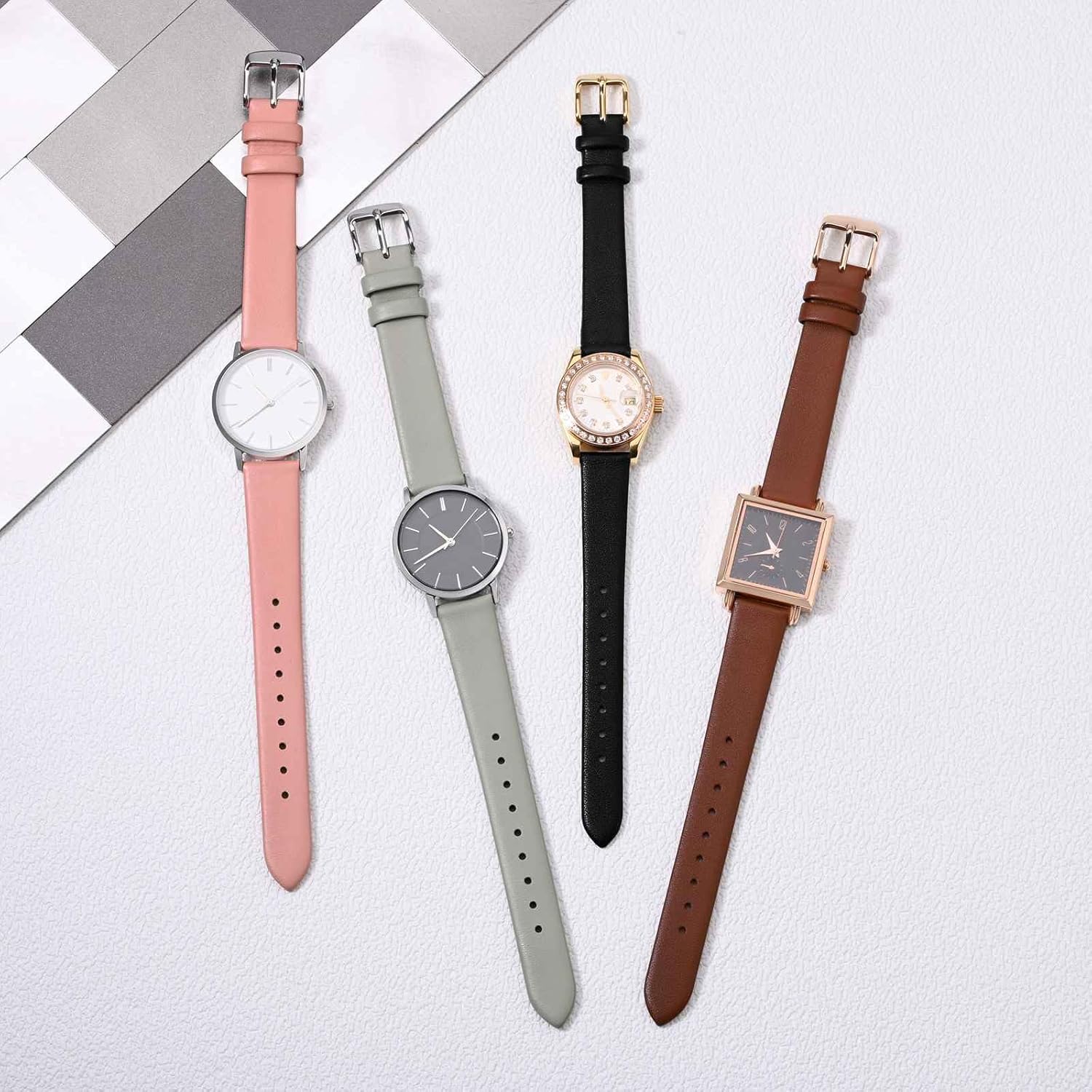 WOCCI 12mm Lug Width, Elegant Watch Band, Genuine Leather Replacement Strap with Rose Gold Buckle (Gray) - Image 10