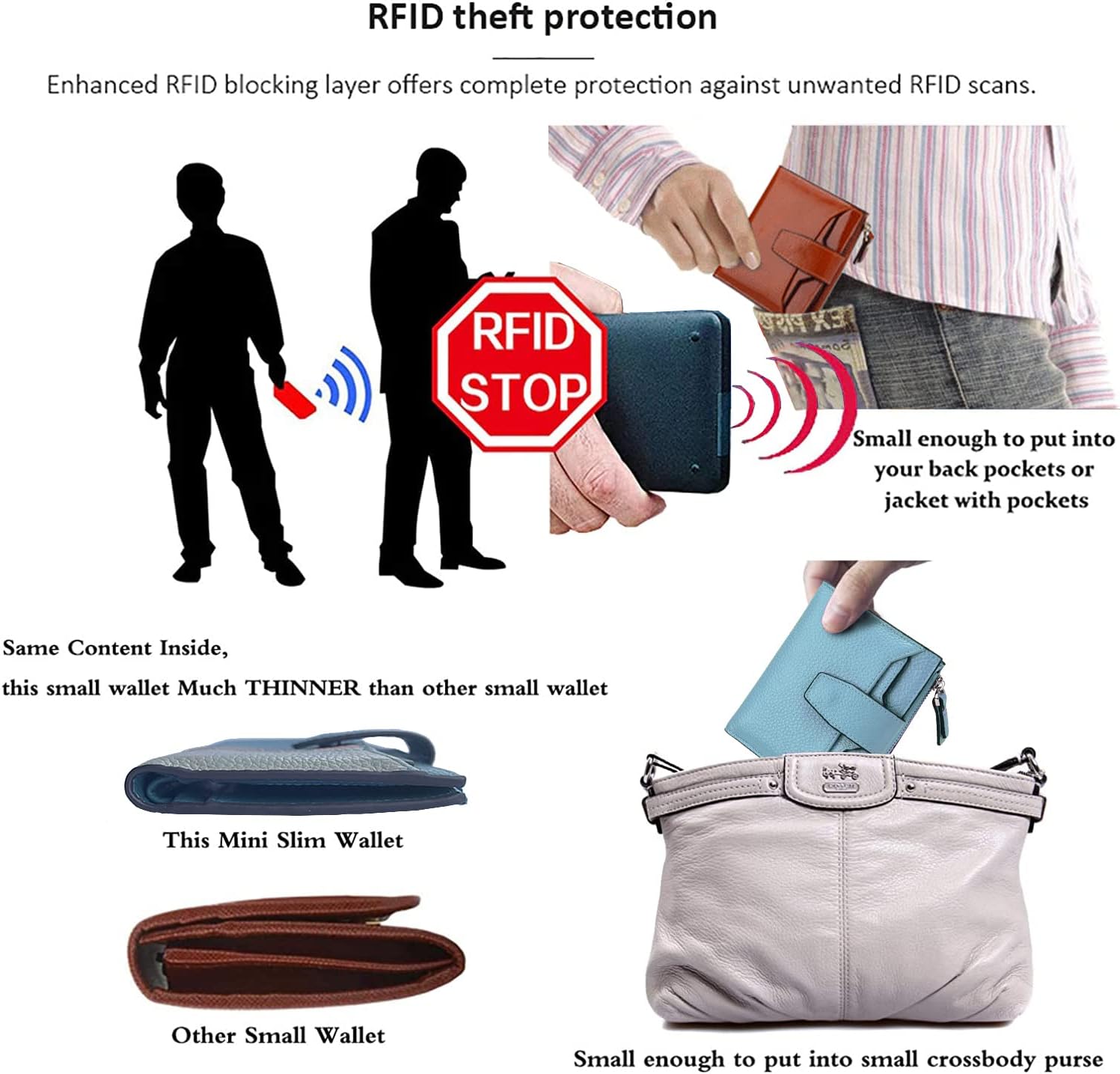 AINIMOER Women's RFID Blocking Leather Small Compact Bi-fold Zipper Pocket Wallet Card Case Purse with id Window - Image 6