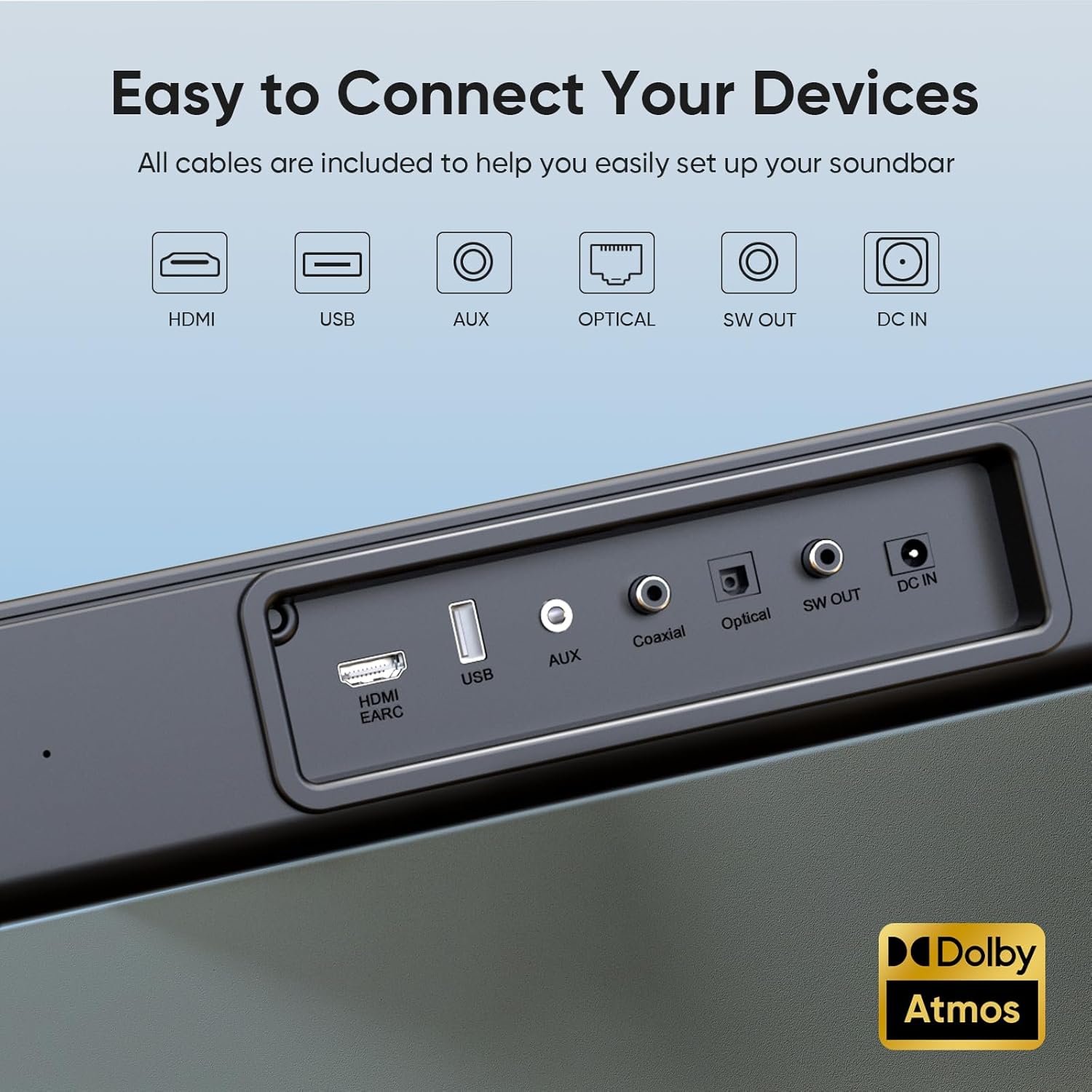 Sound bar with subwoofer, 200W 2.1 ch soundbar w/Dolby Atmos Surround Sound System, 3D Bass Adjustable Home Theater Bluetooth TV Speaker for Smart TV/Projector/PC - Image 6