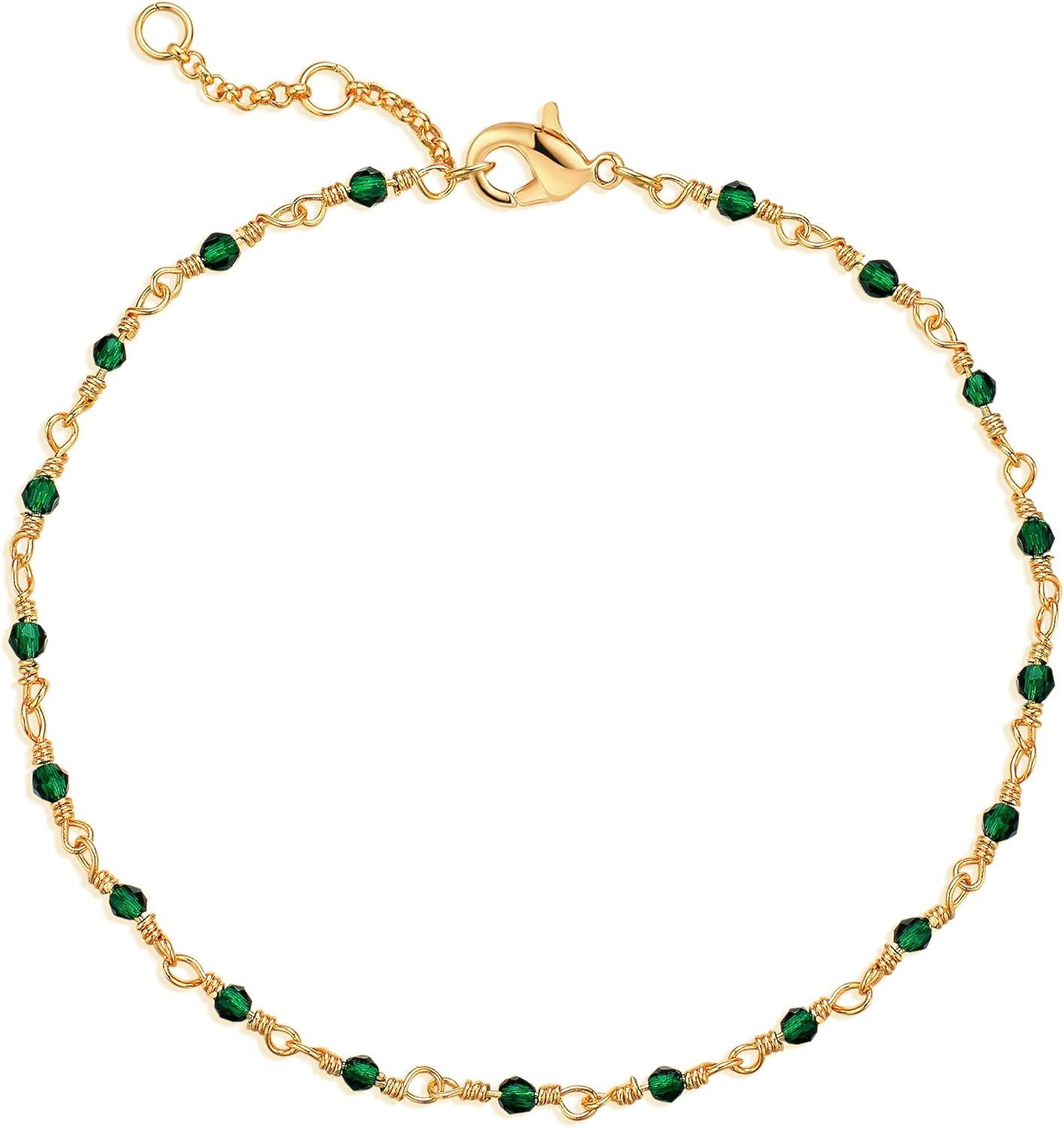 MEVECCO Dainty Gold Beads Bracelets,18K Gold Plated Handmade Cute Emerald Zircon Bead Chain Minimalist Bracelet for Women Jewelry Gifts - Image 2