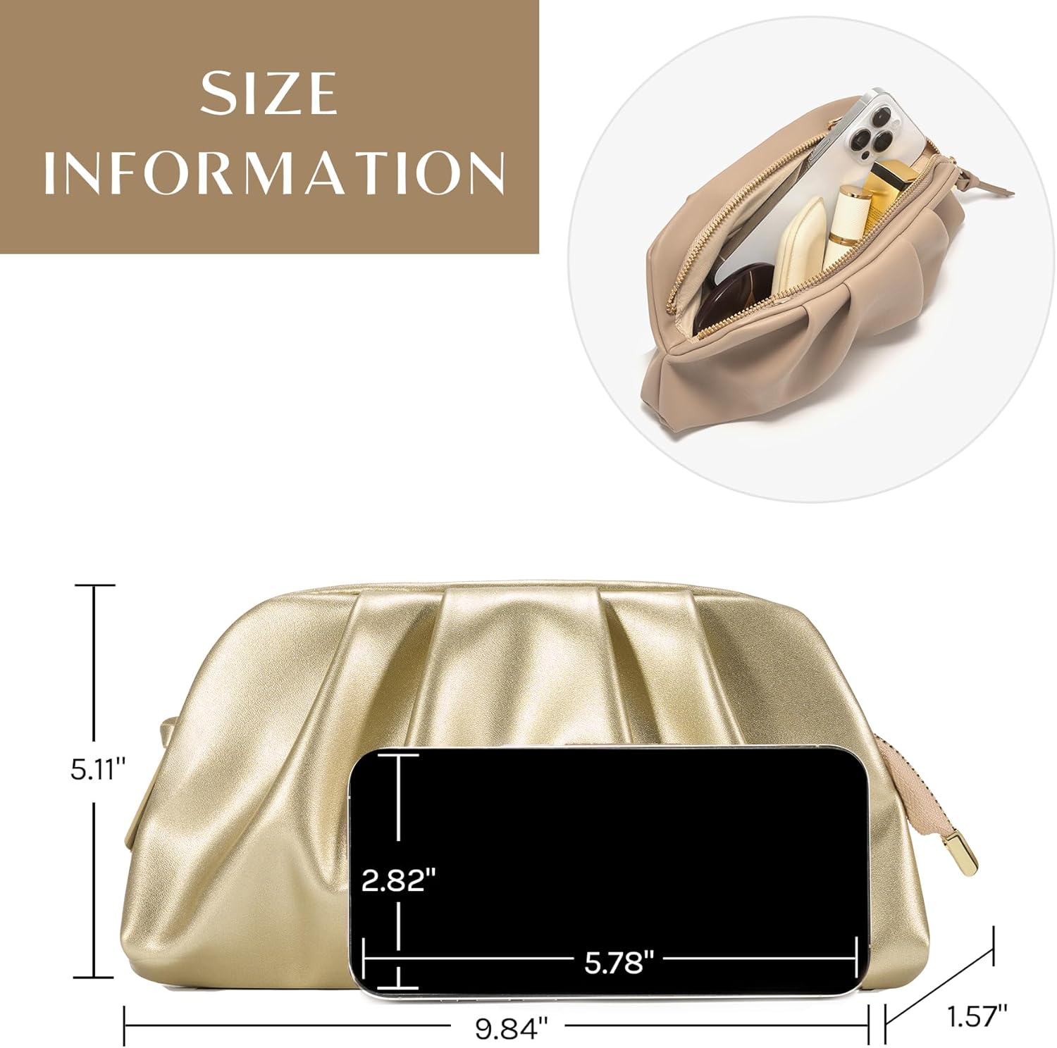 SWEETV Dressy Vegan Leather Clutch Purse for Women Formal, Soft Pleated PU Evening Clutch for Weddings, Proms, Cocktail-Gemma - Image 5