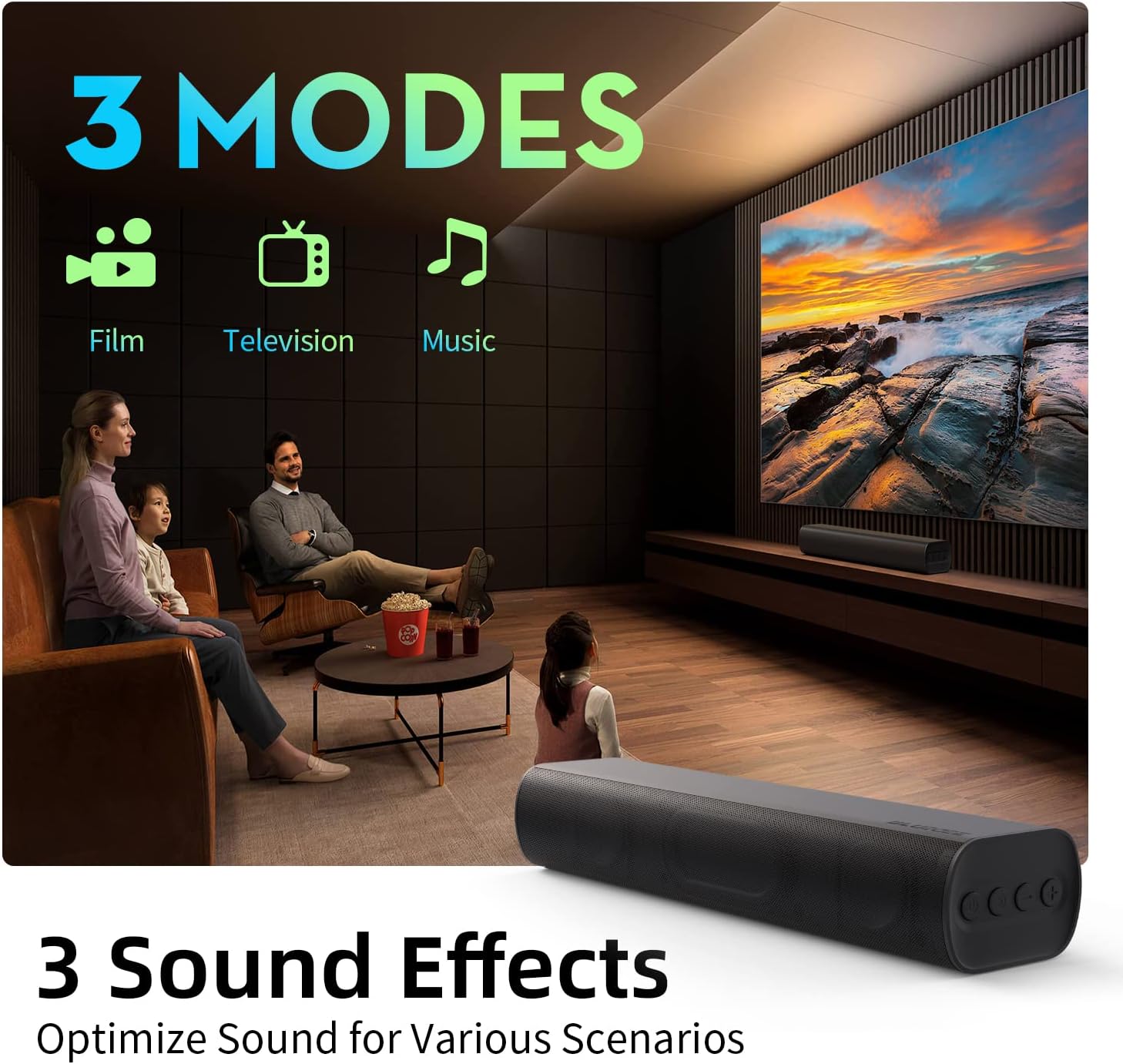 Sound Bars for TV 16-inch, Cinematic TV Bluetooth Sound Bar with Impactful Bass with Remote Control, Wall Mountable Sound Bar Work with Traditional or Smart TV, Computer - Image 5