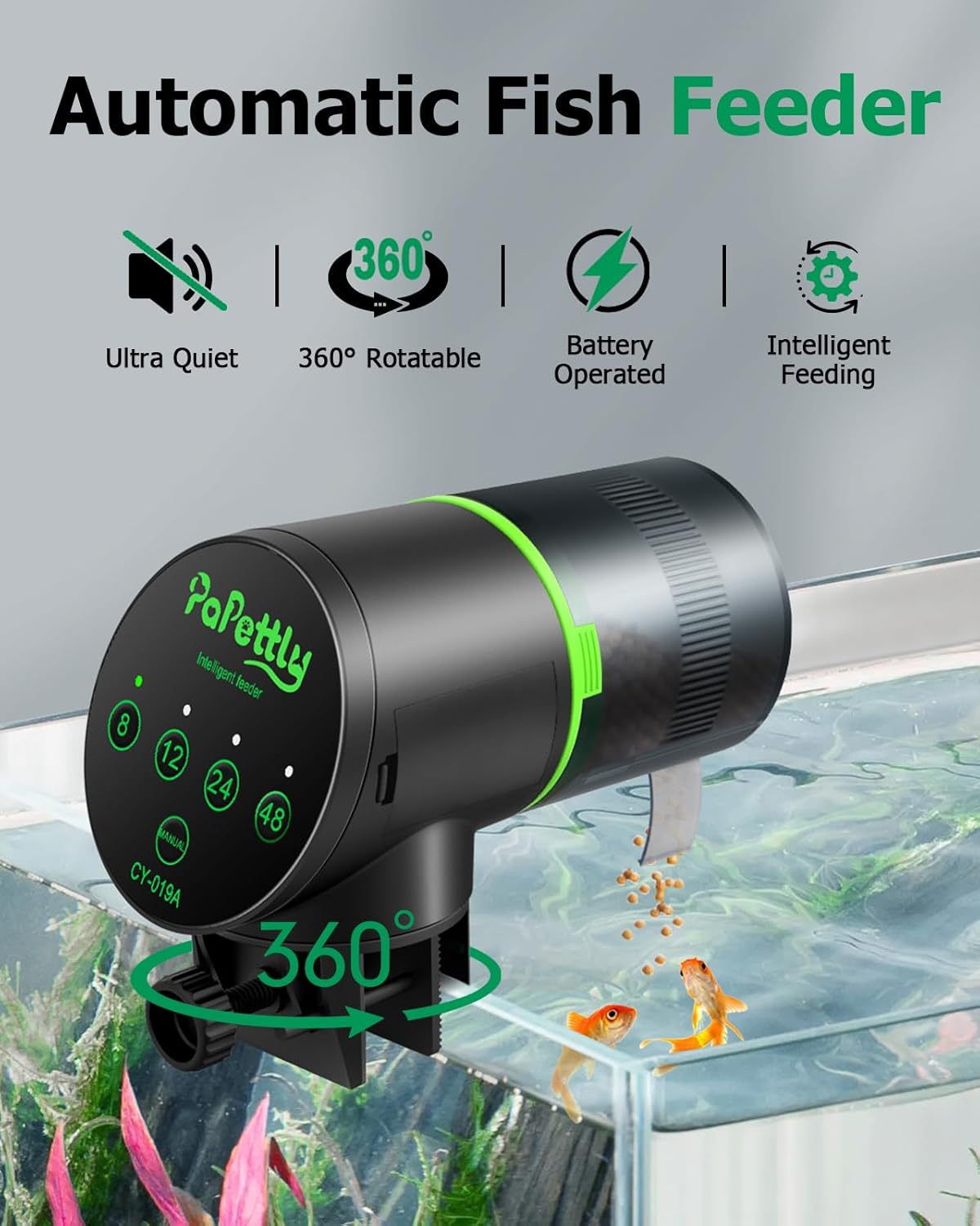 Automatic Fish Feeder for Aquarium, Auto Fish Food Dispenser with Timer and Feeding Ring, Moisture-Proof, Smart Fish Tank Vacation Feeder with 2 AAA Batteries - Image 3