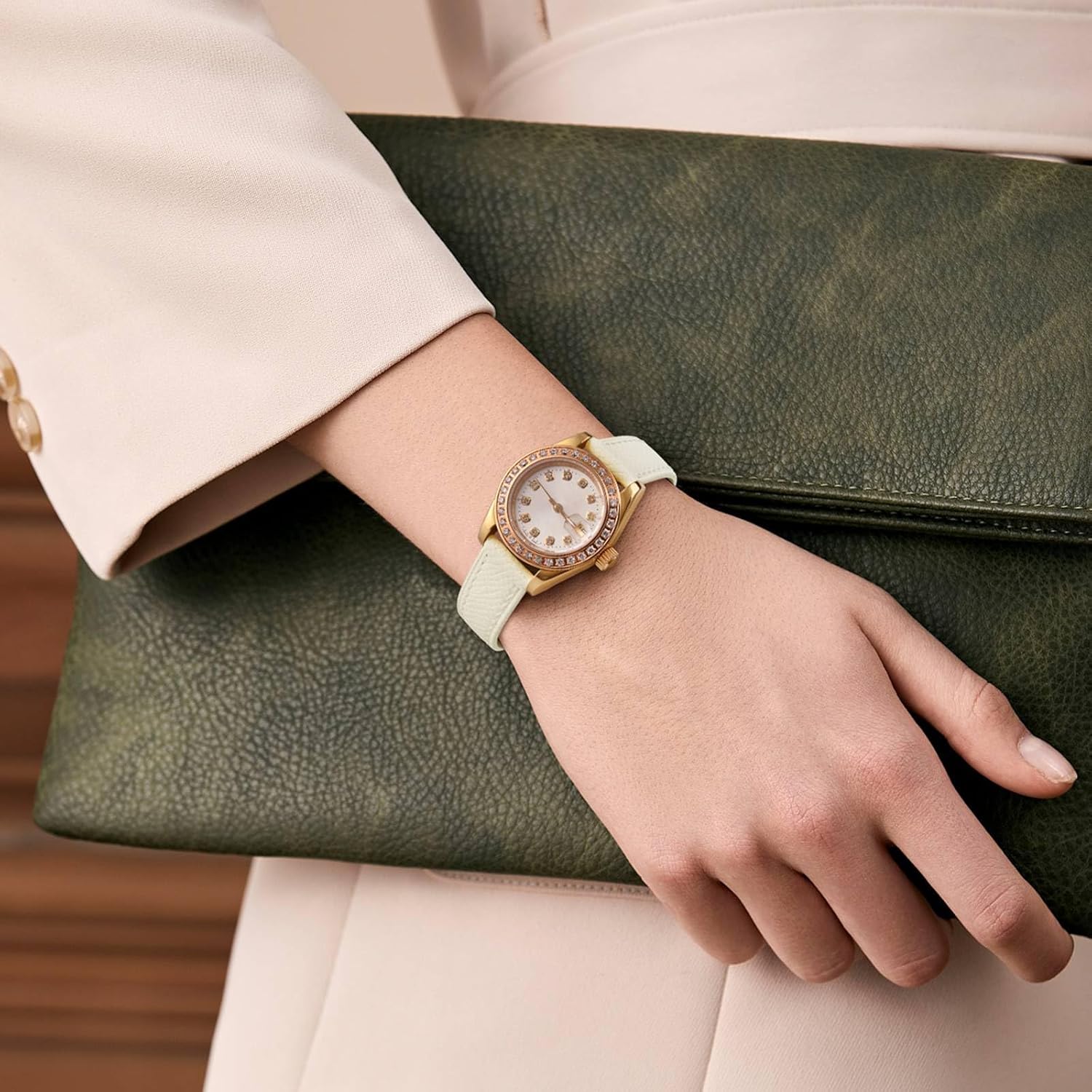 WOCCI 12mm Grace Watch Band for Ladies, Top Grain Leather, Quick Release Replacement Strap with Gold Buckle (Beige) - Image 7