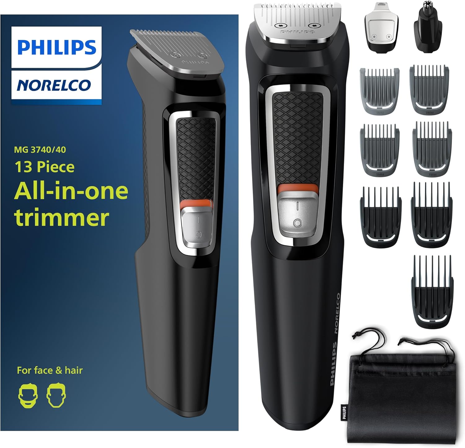 Philips Norelco Multi Groomer All-in-One Trimmer Series 3000-13 Piece Mens Grooming Kit for Beard, Face, Nose, Ear Hair Trimmer and Hair Clipper - NO Blade Oil Needed, MG3740/40 - Image 2