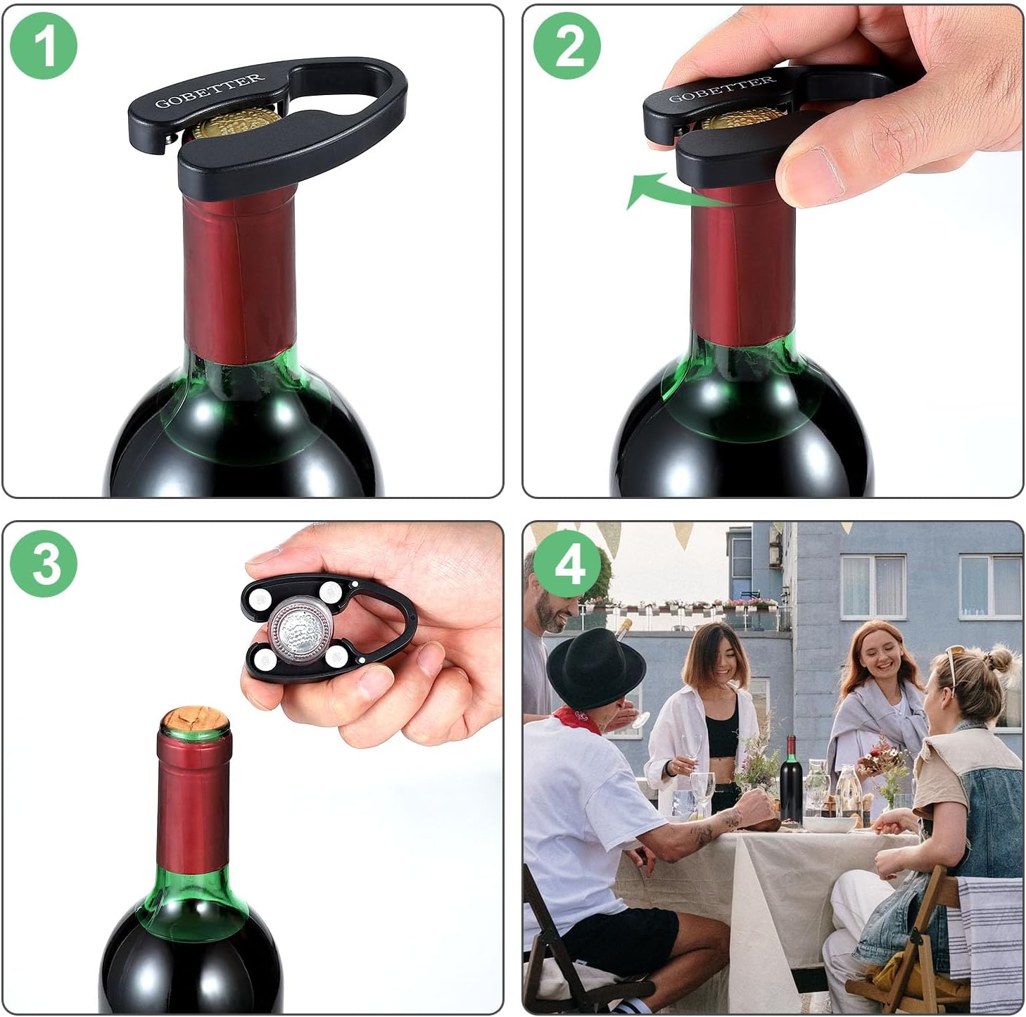 GOBETTER 2 Pcs Wine Foil Cutter Magnetic Design, 4 Stainless Blades Foil Remover Wine Bottles Opener Accessory, Removes Foil Top Effortlessly for Wine Lovers, Black - Image 3