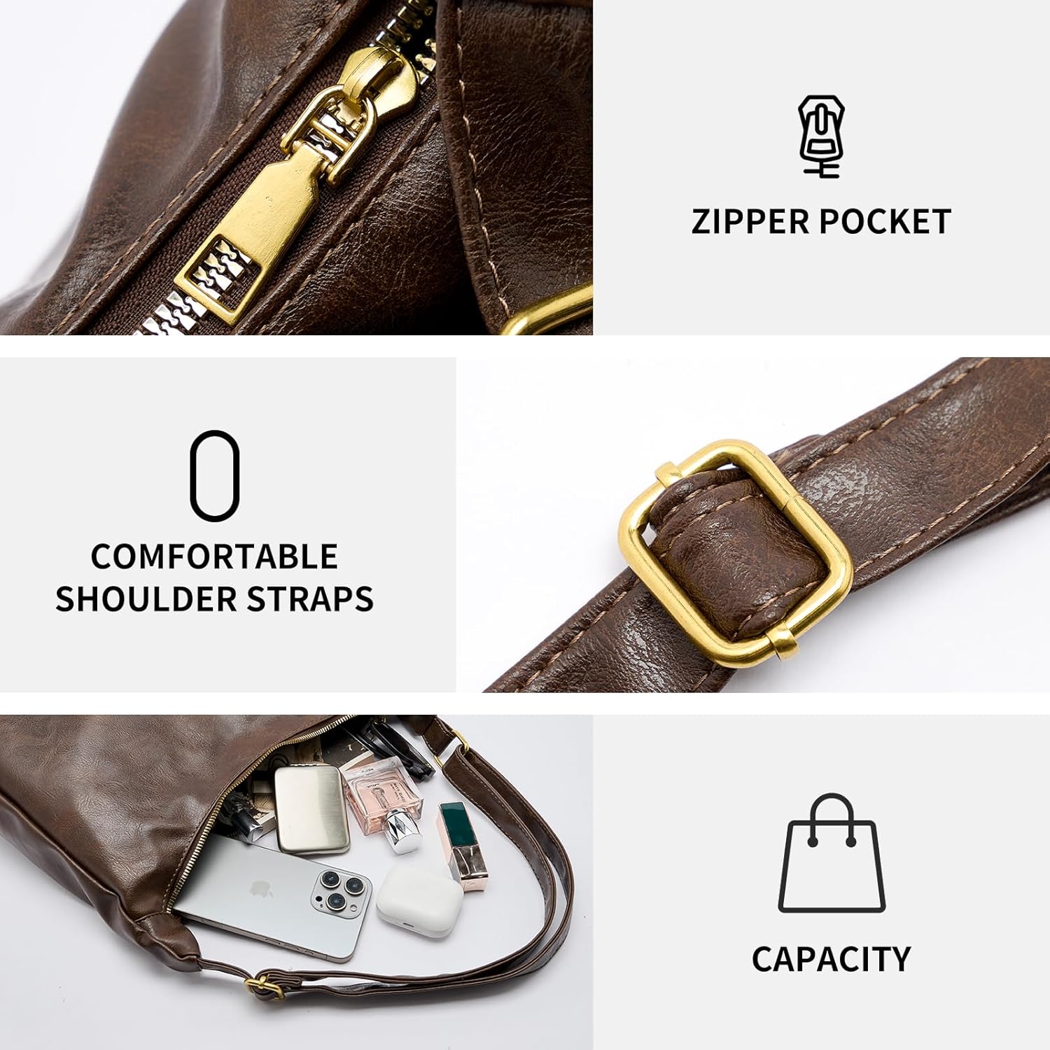 celestina Hobo Bags for Women, Ultra Soft Foldable Vegan Leather Shoulder Handbag, Stylish Slouchy Tote Purses - Image 4