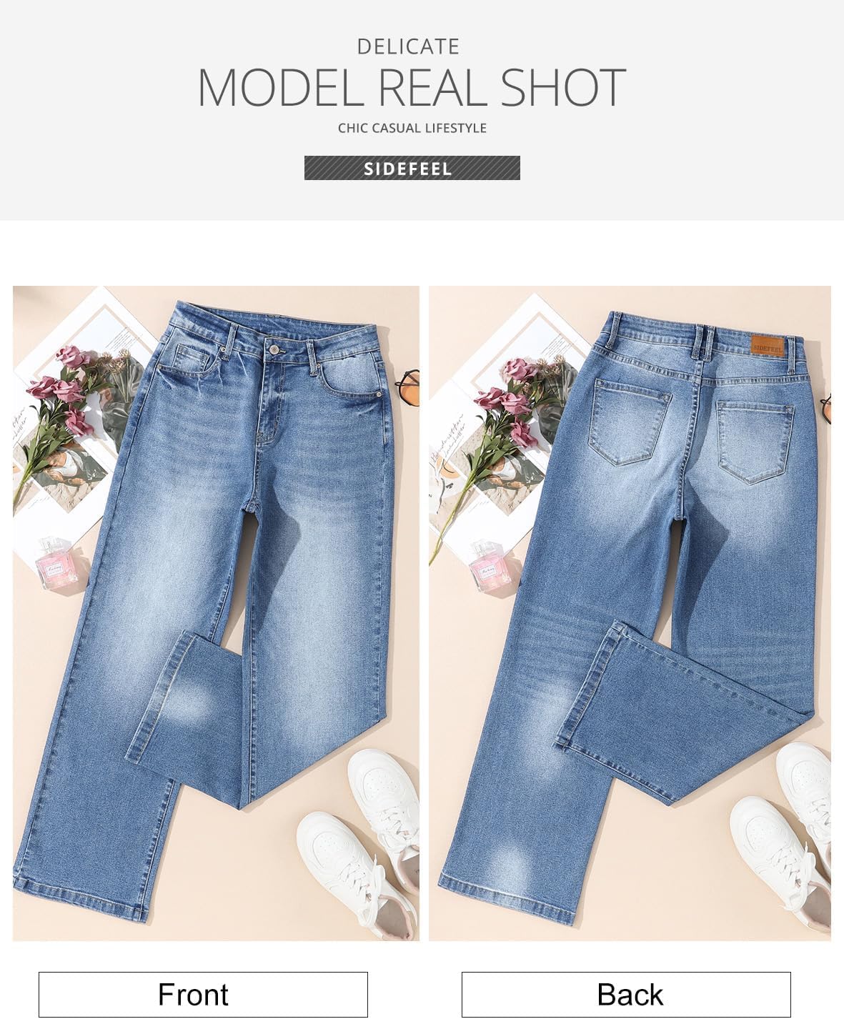 Sidefeel Women's Wide Leg Jeans Casual High Waisted Straight Zimbaplatinum Denim Pants with Pockets - Image 6