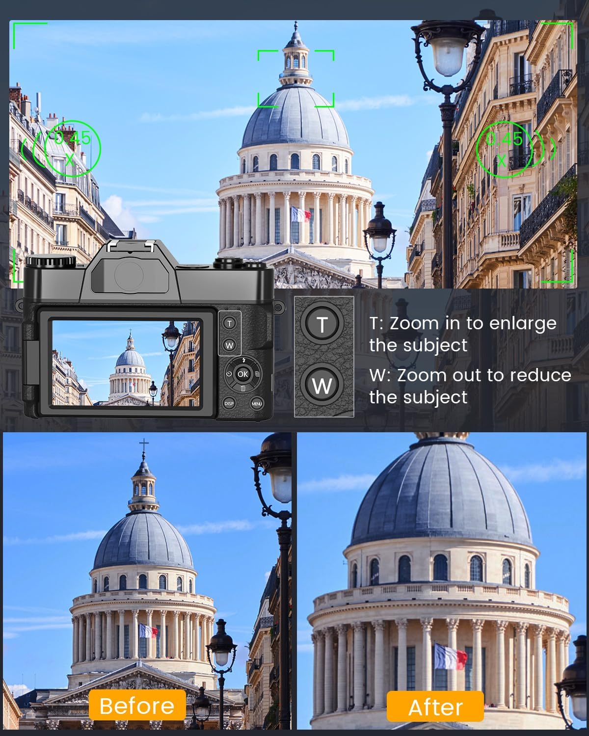 2024 Upgrade VJIANGER Digital Camera for Photography 4K 56MP Vlogging Camera for YouTube with WiFi, 180° Flip Screen, 16X Digital Zoom, 52mm Lens, 2 Batteries, 32GB Micro SD Card(Black) - Image 5