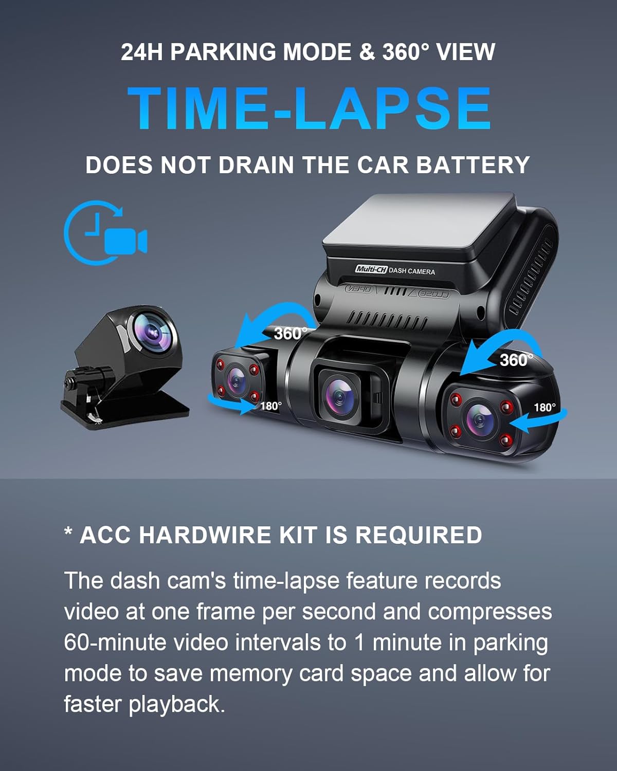 PRUVEEO 360 Degree View 4 Channel Dash Cam Front and Rear Inside Left Right, Dash Camera for Cars, Built-in GPS WiFi Night Vision, 24/7 Recording Parking Mode Monitor, Free 128G Card - Image 6