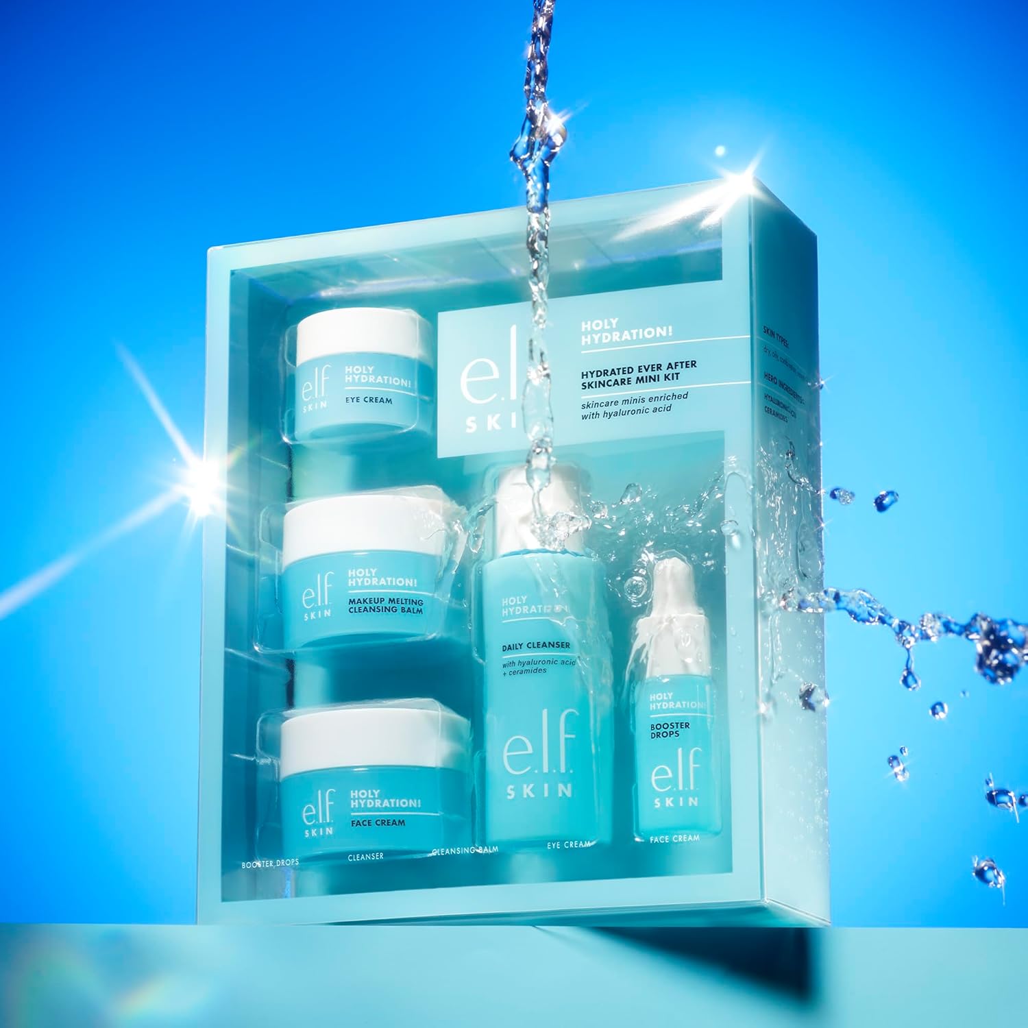 e.l.f. SKIN Holy Hydration! Hydrated Ever After Skincare Mini Kit, Cleanser, Makeup Remover, Moisturiser & Eye Cream For Hydrating Skin, Airplane-Friendly Sizes - Image 3