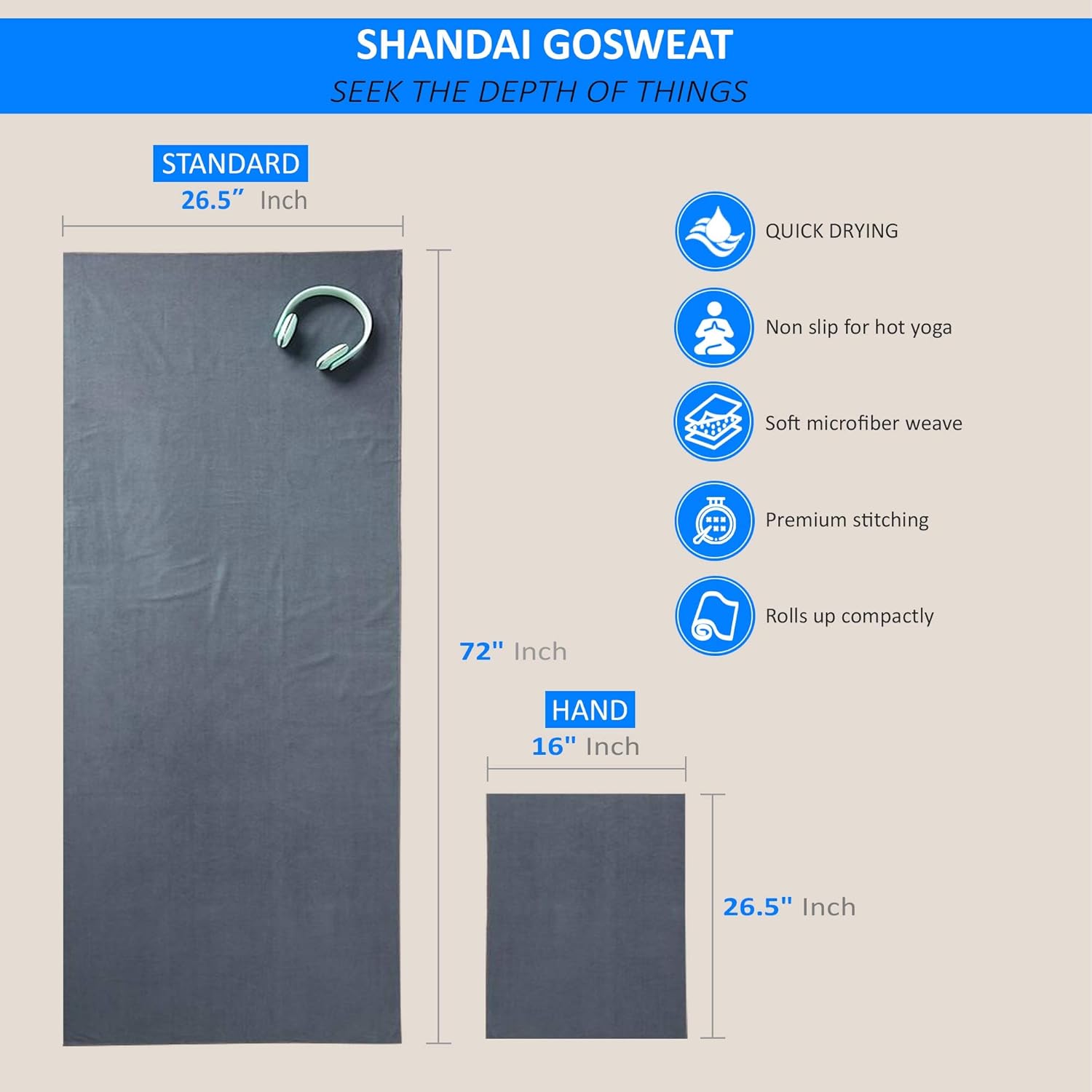 Shandali GoSweat Non-Slip Hot Yoga Towel with Super-Absorbent Soft Suede Microfiber in Many Colors, for Bikram Pilates and Yoga Mats. - Image 3