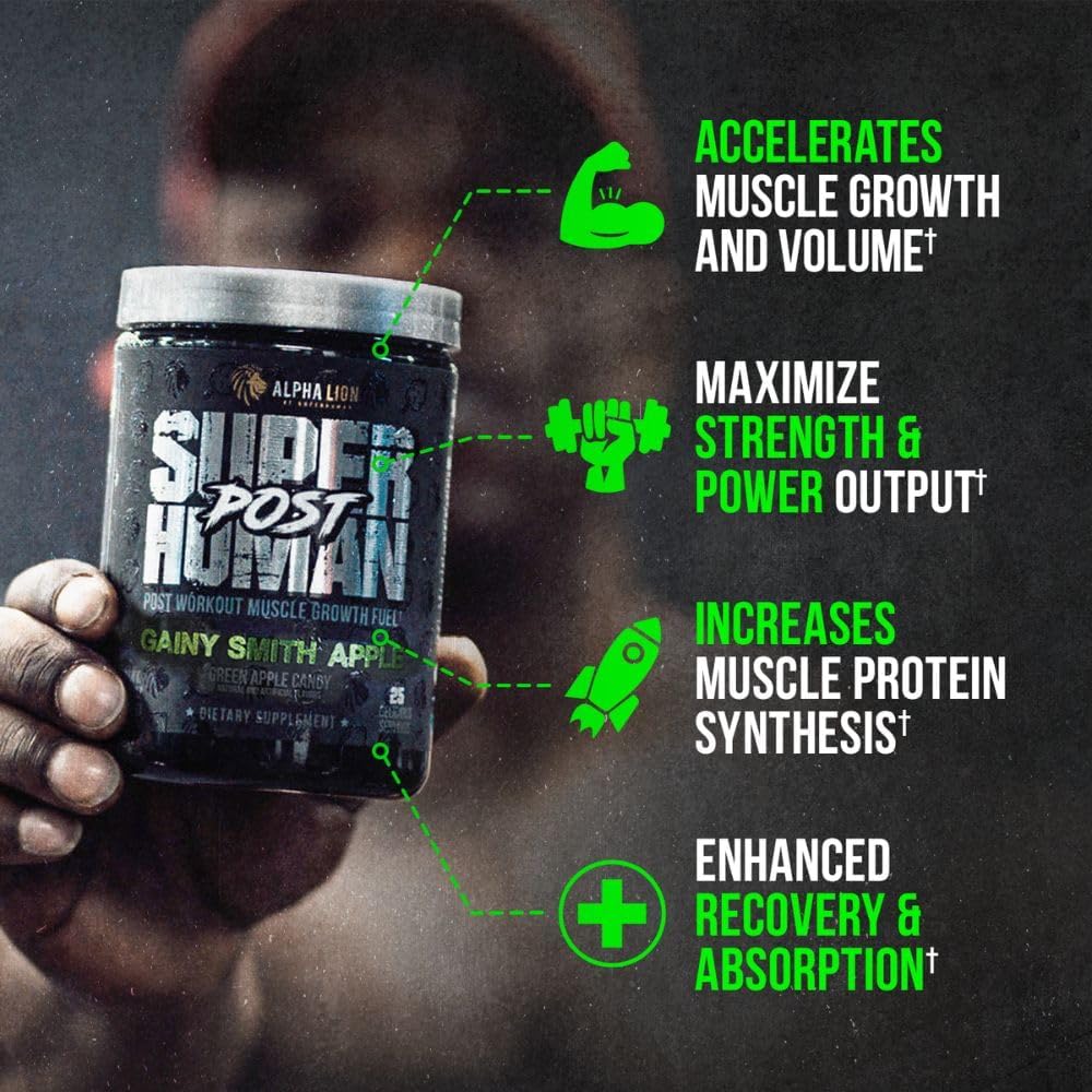 Alpha Lion Superhuman Post Workout Recovery, Muscle Builder Drink, Creatine Powder + More for Lean Muscle Growth, Strength & Volume, Supplement for Women & Men (25 Servings, Gainy Smith Apple) - Image 3