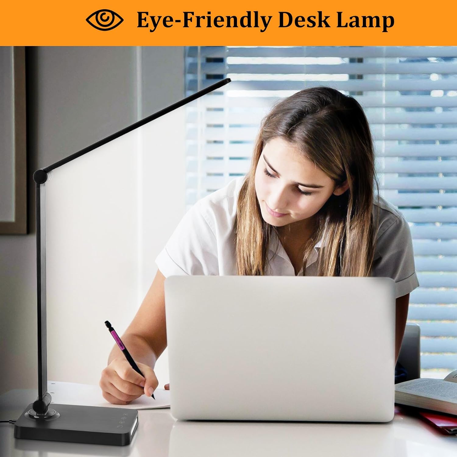 LED Desk Lamp with USB Ports,Touch Desk Lamps for Home Office with 5 Color Modes,3 Brightness Desk Light with Small Night Light,Reading Lamp Table Lamp for Bedroom Bedside Study Black (with adapter) - Image 5