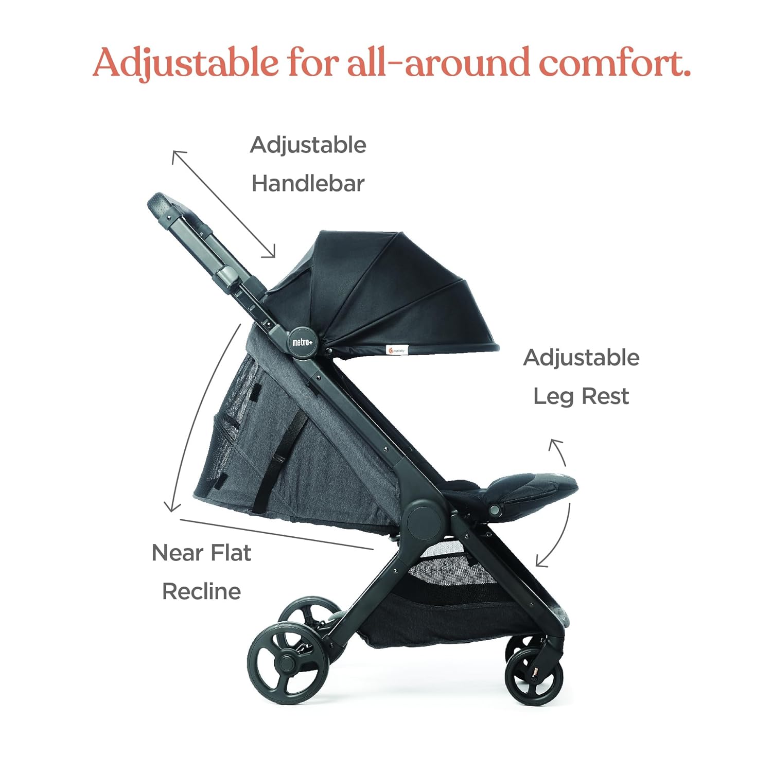 Ergobaby Metro+ Compact Baby Stroller, Lightweight Umbrella Stroller Folds Down for Overhead Airplane Storage (Carries up to 50 lbs), Car Seat Compatible, Slate Grey - Image 7