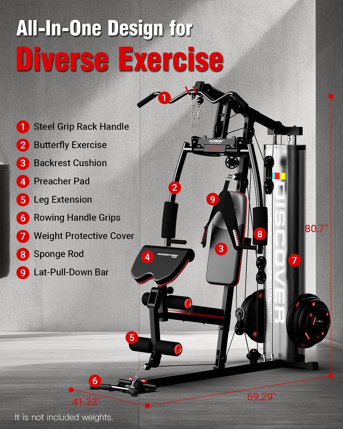 HARISON Home Gym - Full Body Workout Equipment, Exercise Equipment, Fitness Equipment, Multifunctional Home Gym Equipment for Home with Pulley System, Weight Bench, Leg Extension, Rowing Machine - Image 7