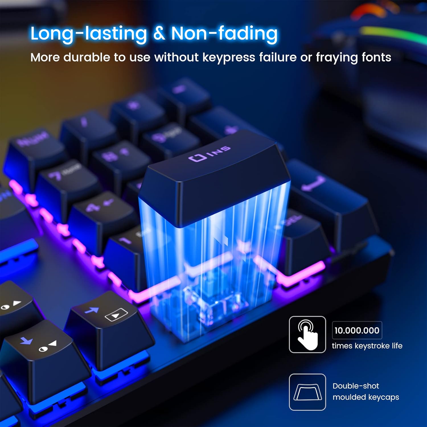 RisoPhy Mechanical Gaming Keyboard, RGB 104 Keys Ultra-Slim LED Backlit USB Wired Keyboard with Blue Switch, Durable Abs Keycaps/Anti-Ghosting/Spill-Resistant Computer Keyboard for PC Mac Xbox Gamer - Image 9