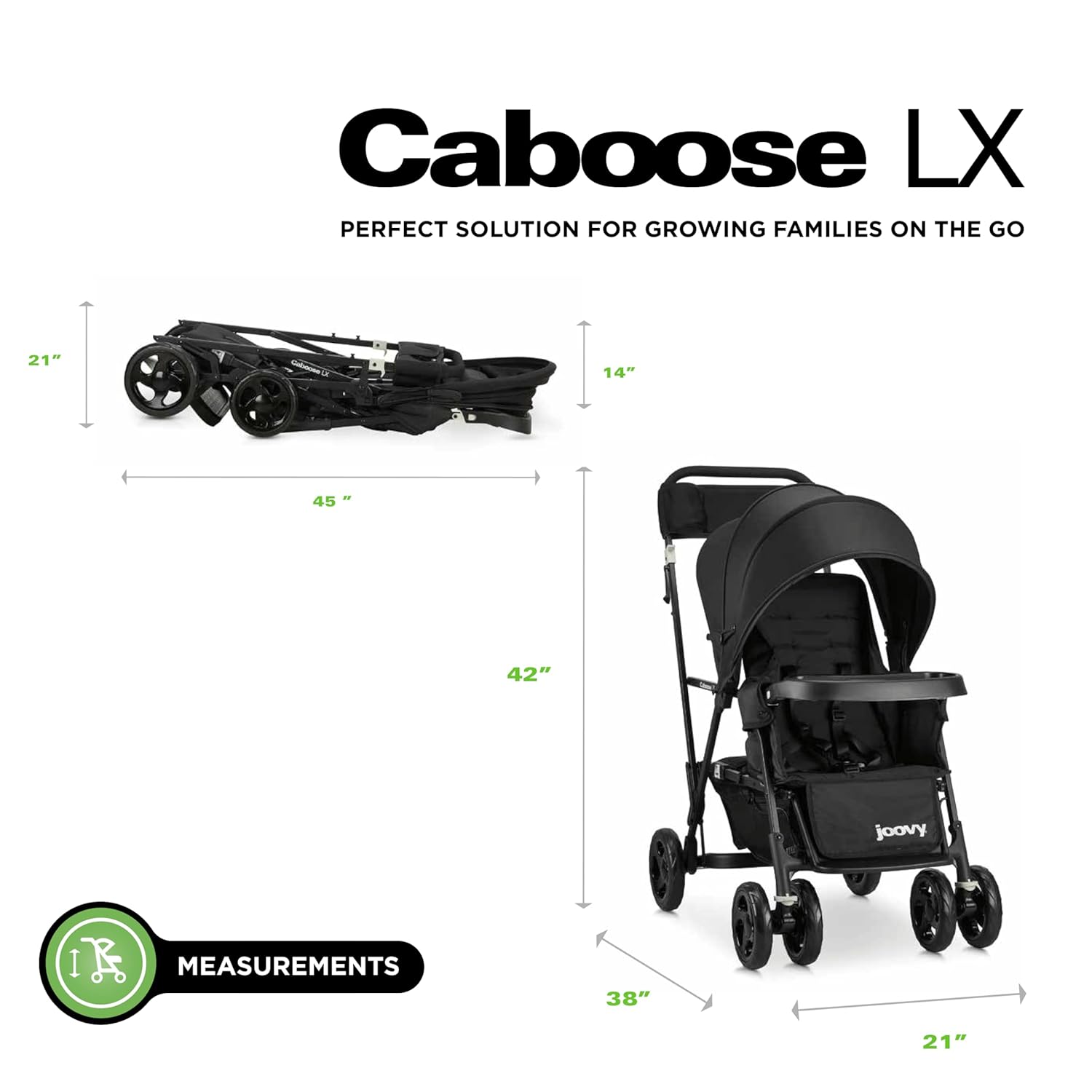 Joovy Caboose LX Tandem Stand-on Stroller, Black - Image 7