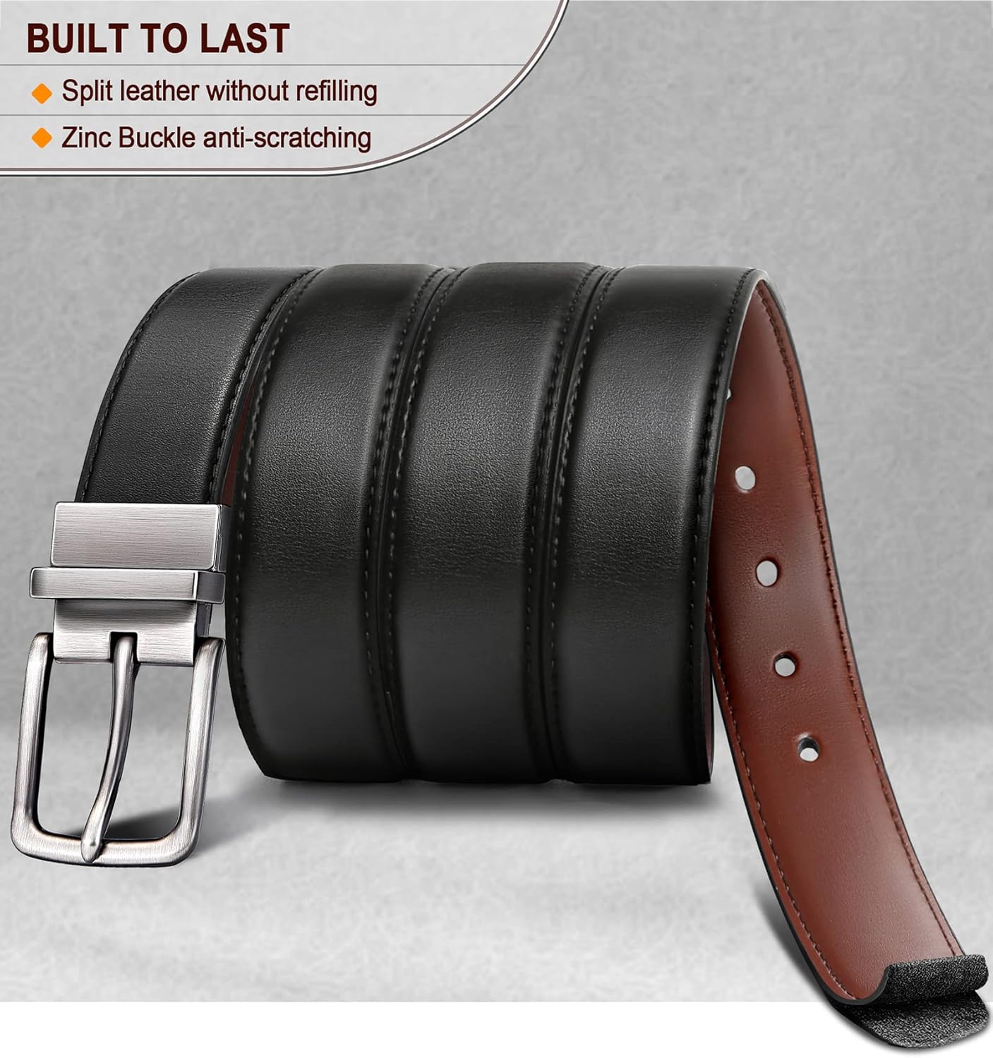 BULLIANT Men's Belt,Reversible Belt 1.25" For Gift Mens Casual Golf Dress pants shirts,One Reverse For 2 Sides - Image 5