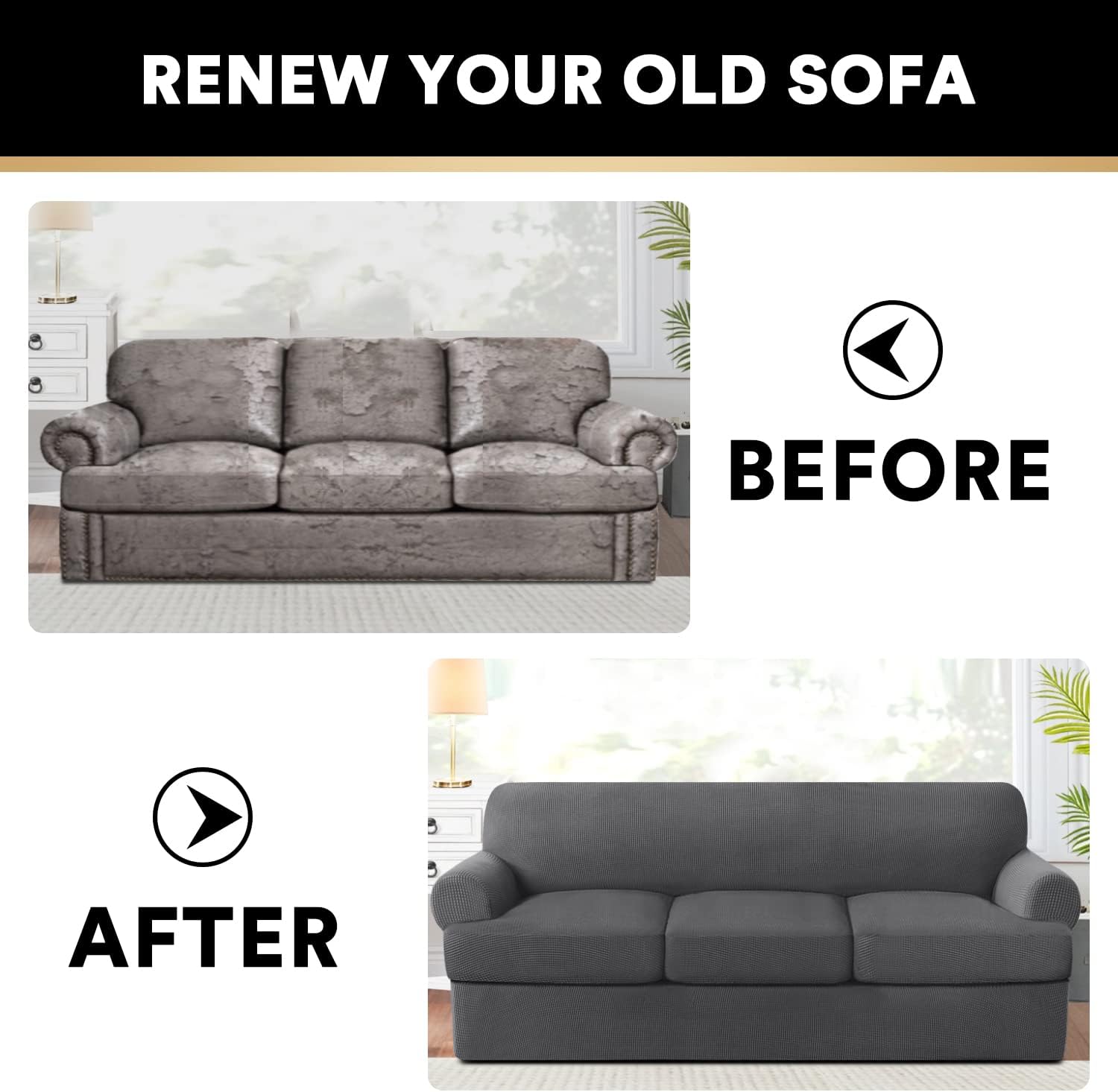 PrinceDeco T Cushion Sofa Slipcover 4 Pieces Sofa Covers for T Cushion Sofa Soft Couch Cover Sofa Slip Covers Furniture Covers with 3 Individual T Cushion Shape Seat Covers Machine Washable, Grey - Image 7